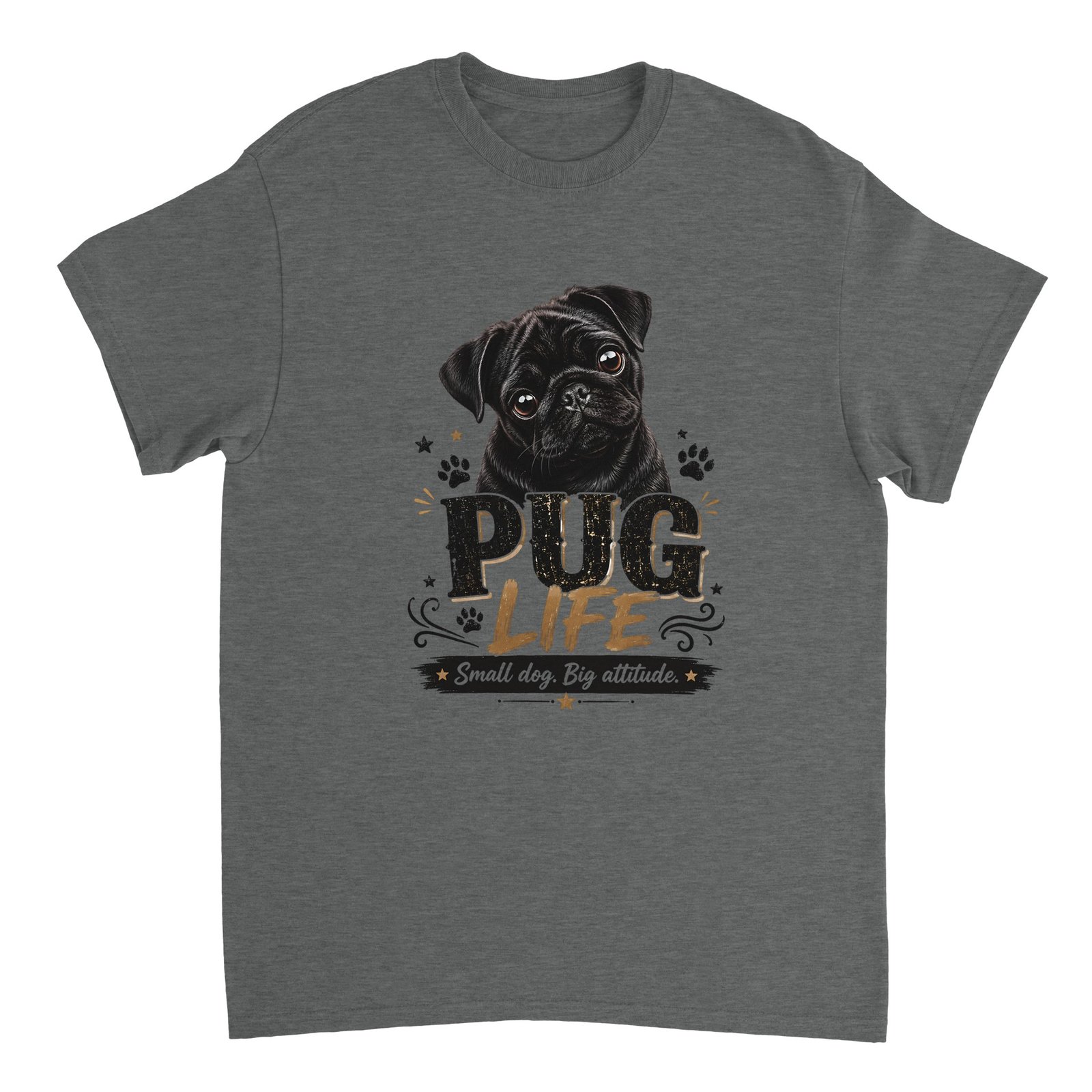 Pug Life T-Shirt – Small Dog, Big Attitude Graphite Heather