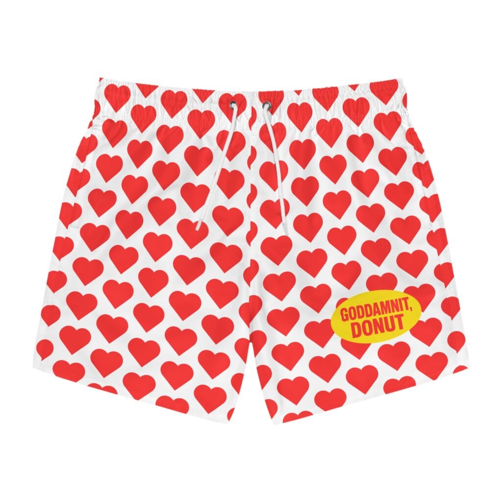 "Goddamnit, Donut" Heart Pattern Swim Trunks