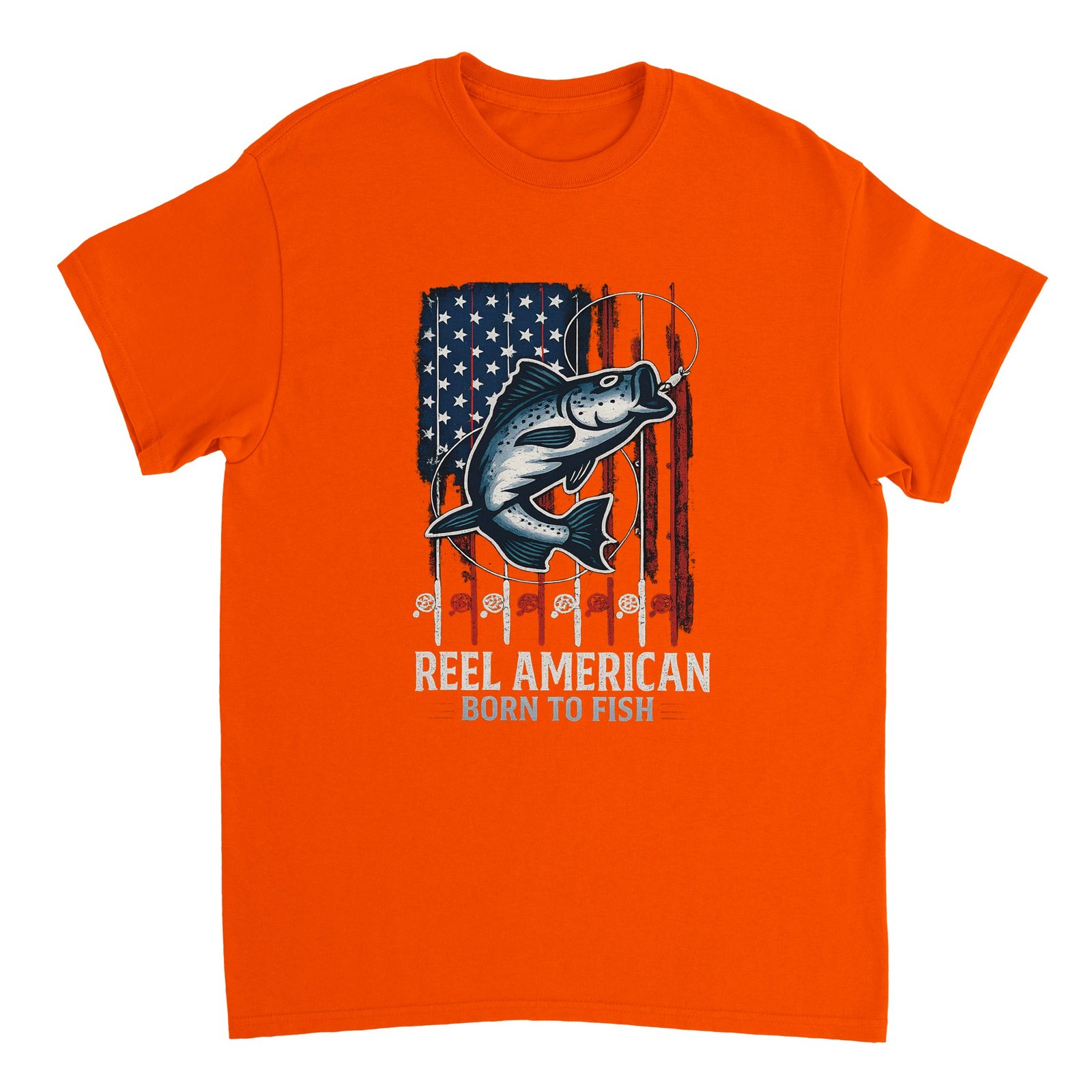 Reel American – Born to Fish T-Shirt orange, fishing tshirt, merch dungeon