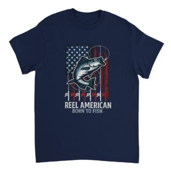 Reel American – Born to Fish T-Shirt navy 2, fishing tshirt, merch dungeon