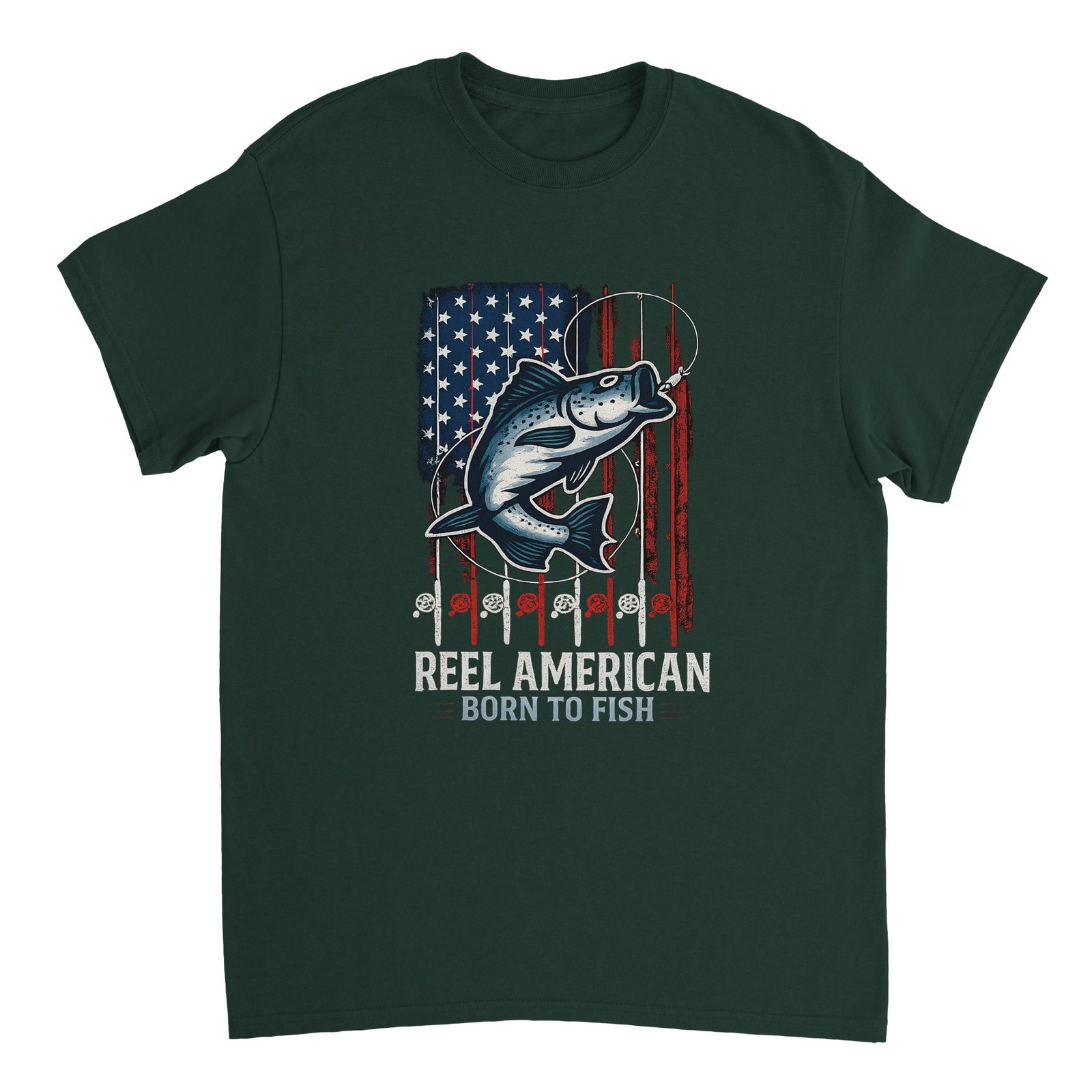 Reel American – Born to Fish T-Shirt forest green, fishing tshirt, merch dungeon