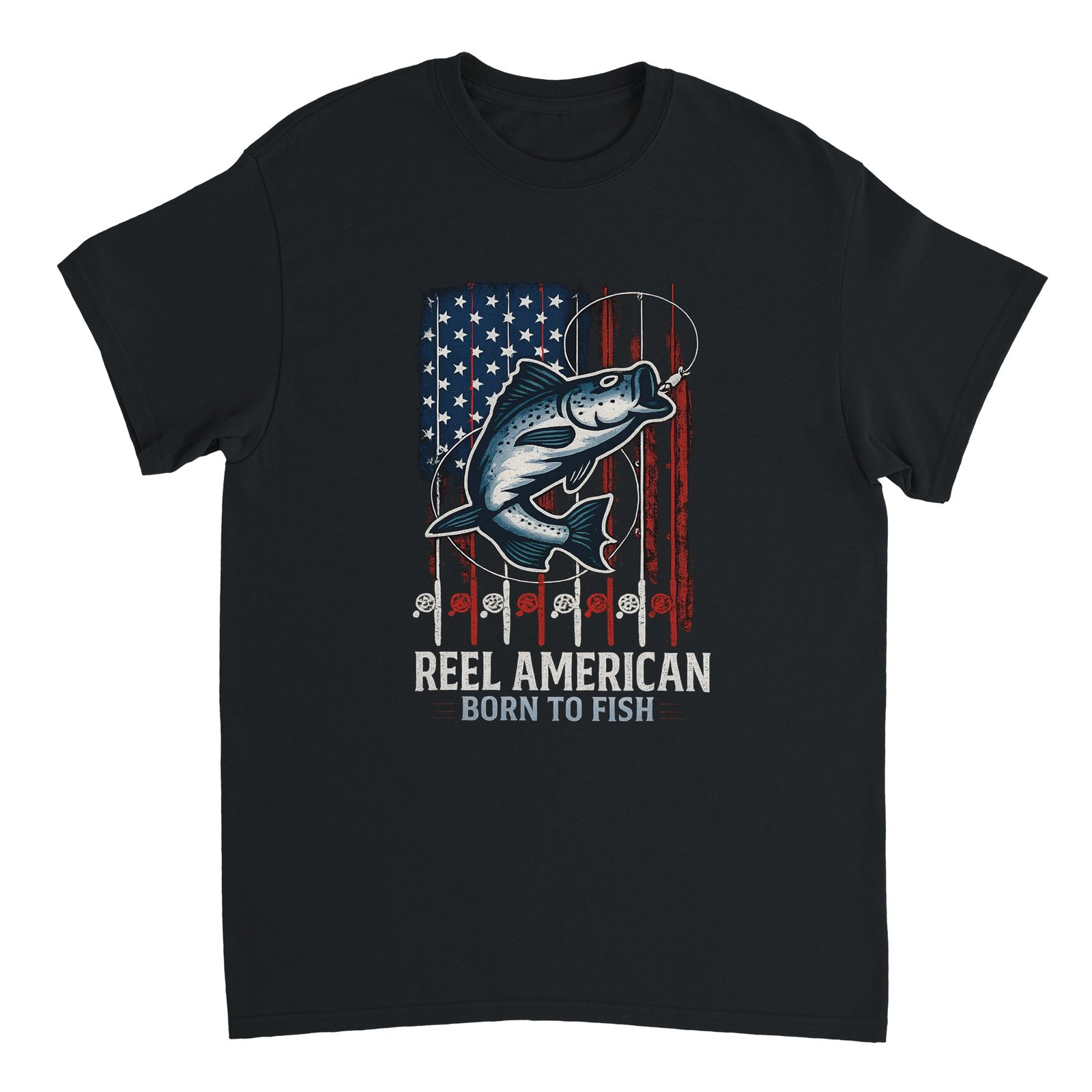 Reel American – Born to Fish T-Shirt black, fishing tshirt, merch dungeon