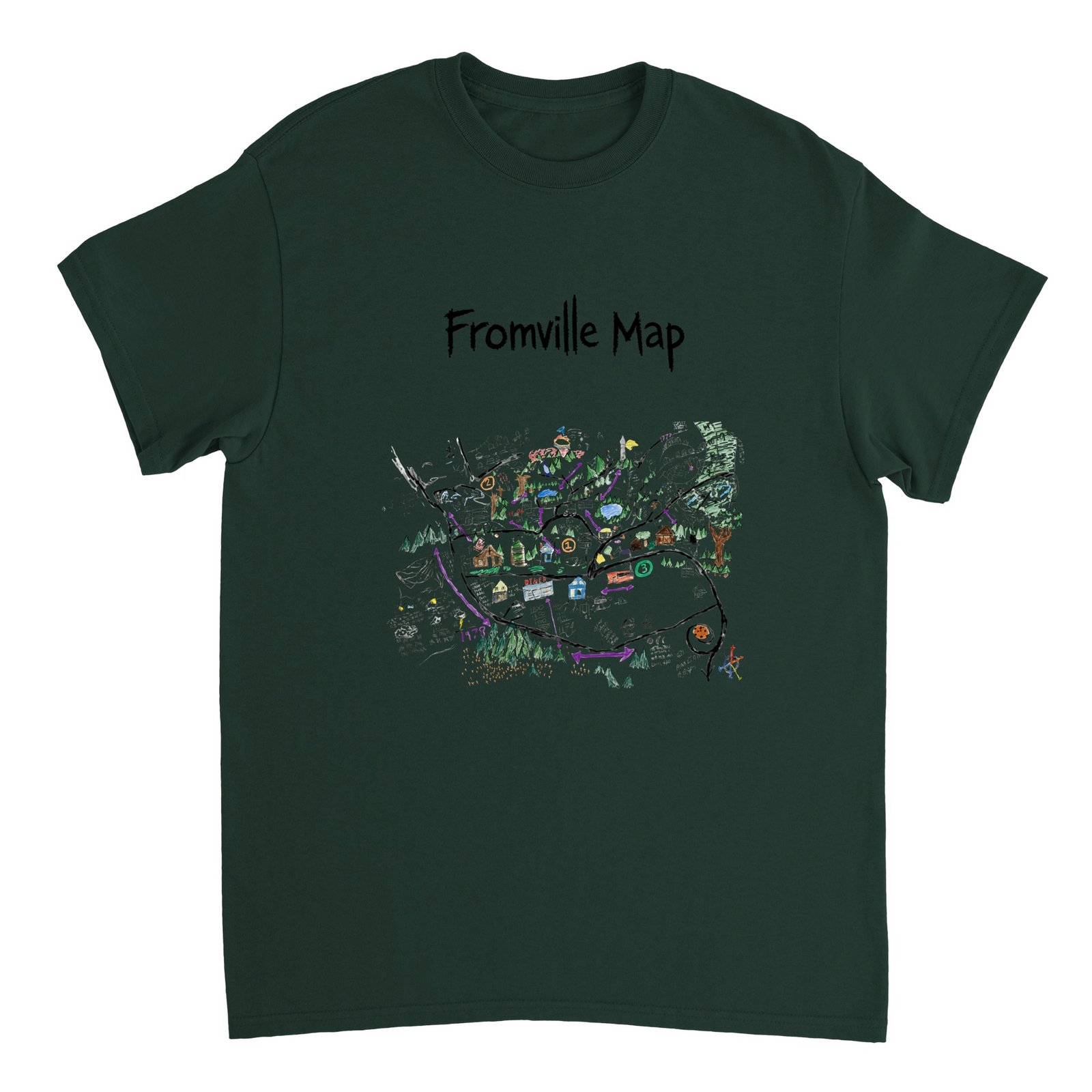 Victor's Drawing of Fromville Map T-shirt Forest Green