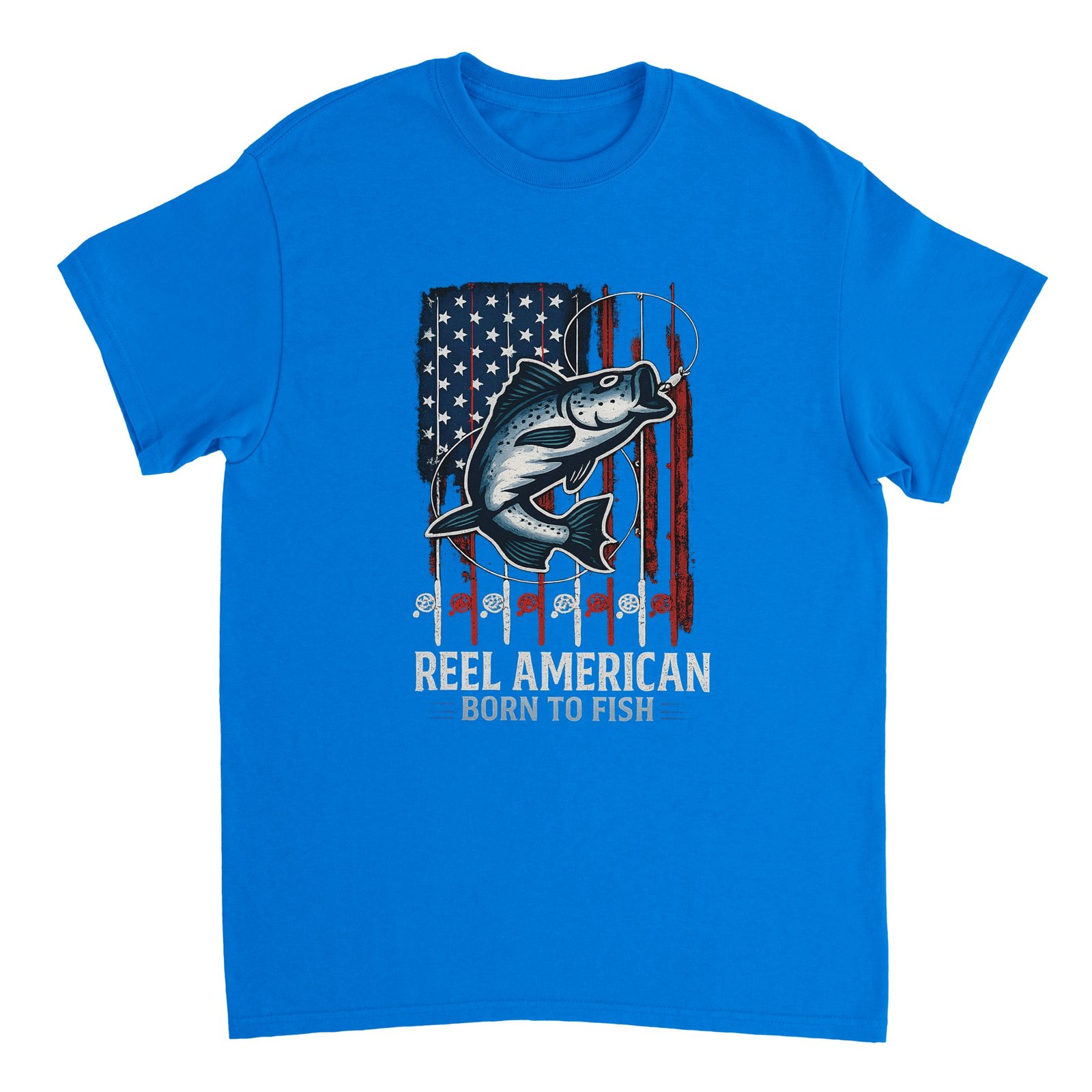 Reel American – Born to Fish T-Shirt royal blue, fishing tshirt, merch dungeon