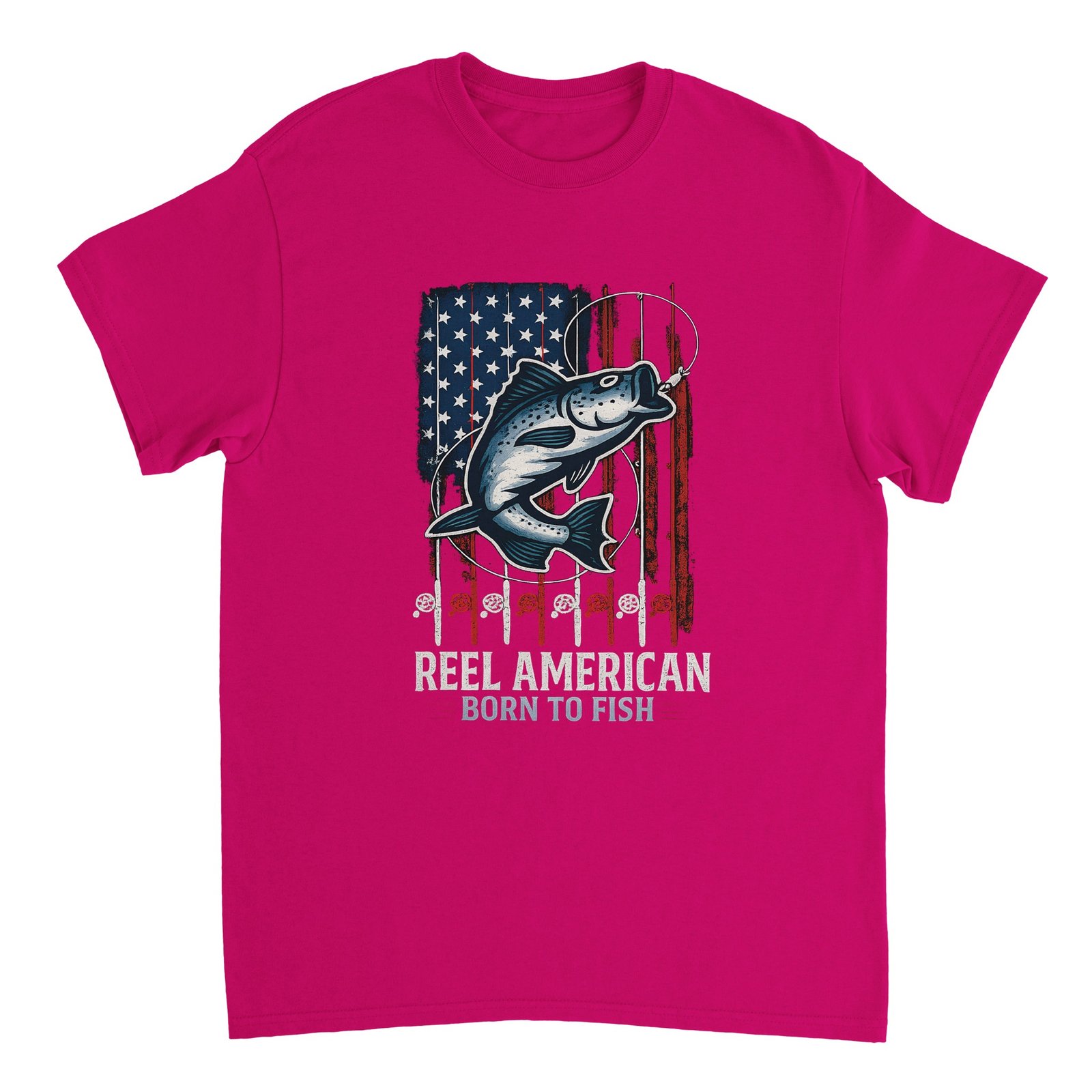 Reel American – Born to Fish T-Shirt pink, fishing tshirt, merch dungeon