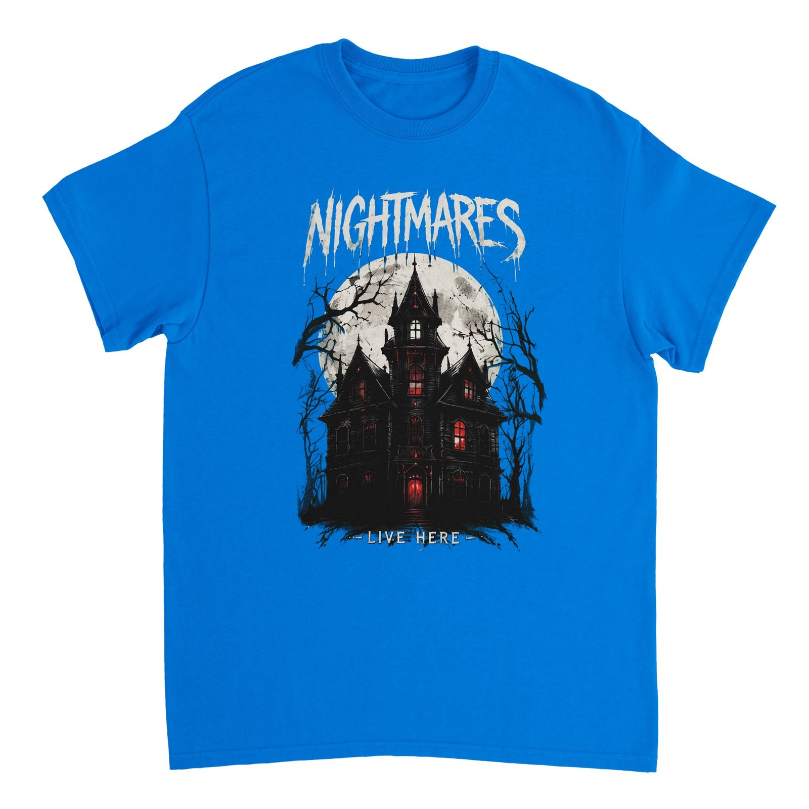 Nightmares Live Here Halloween T-Shirt – Haunted House Gothic Horror Graphic Tee 3 16777a3c-a9d7-4074-a9c3-316ada4ef9a6