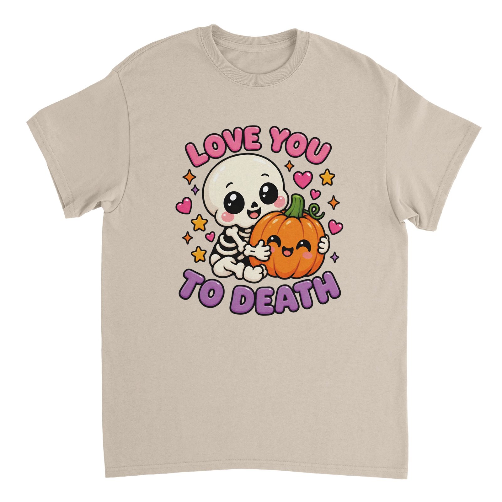Love You to Death Halloween T-Shirt – Cute Skeleton Pumpkin Spooky Graphic Tee 2 halloween skeleton t-shirt with cute skeleton and pumpkin design