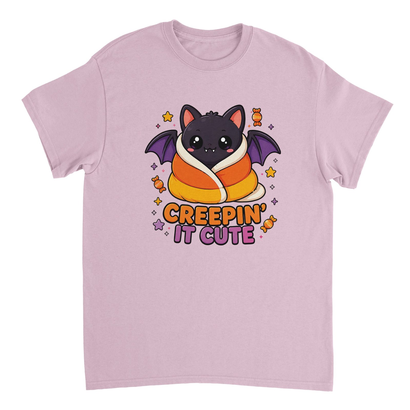 Black Cat Pumpkin T-Shirt – Cute Halloween Kitten Graphic Tee 1 halloween cat t-shirt black cat pumpkin design light pink