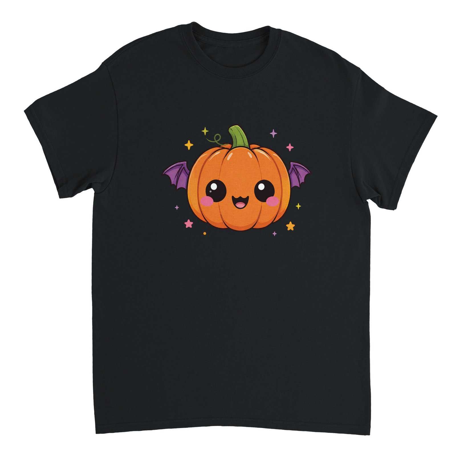 Bat Pumpkin T-Shirt – Cute Halloween Flying Pumpkin Graphic Tee 1 halloween pumpkin t-shirt bat wings design black