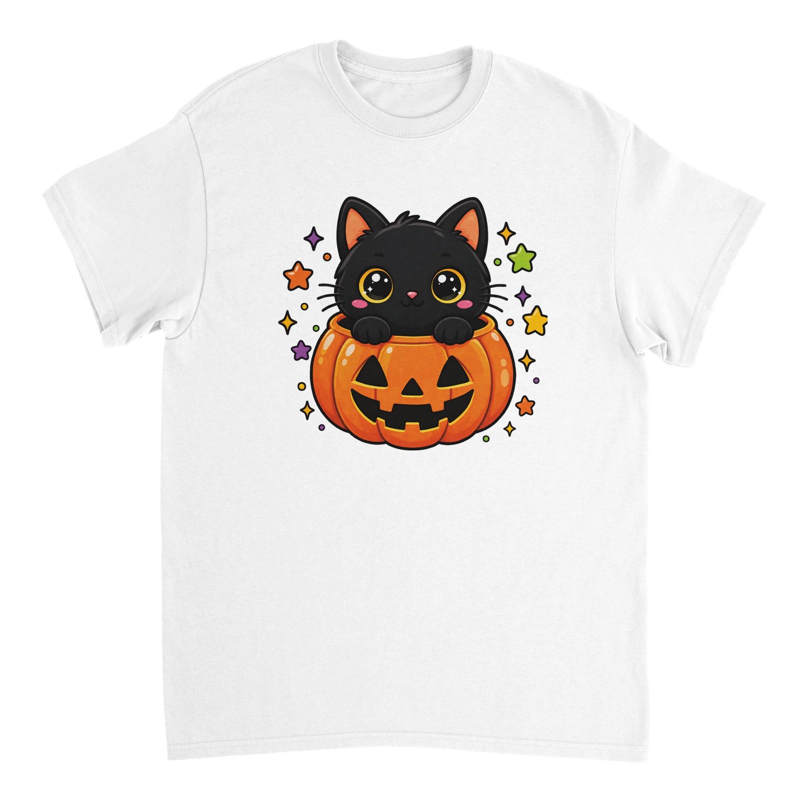 Black Cat Pumpkin T-Shirt – Cute Halloween Kitten Graphic Tee 2 halloween cat t-shirt black cat pumpkin design