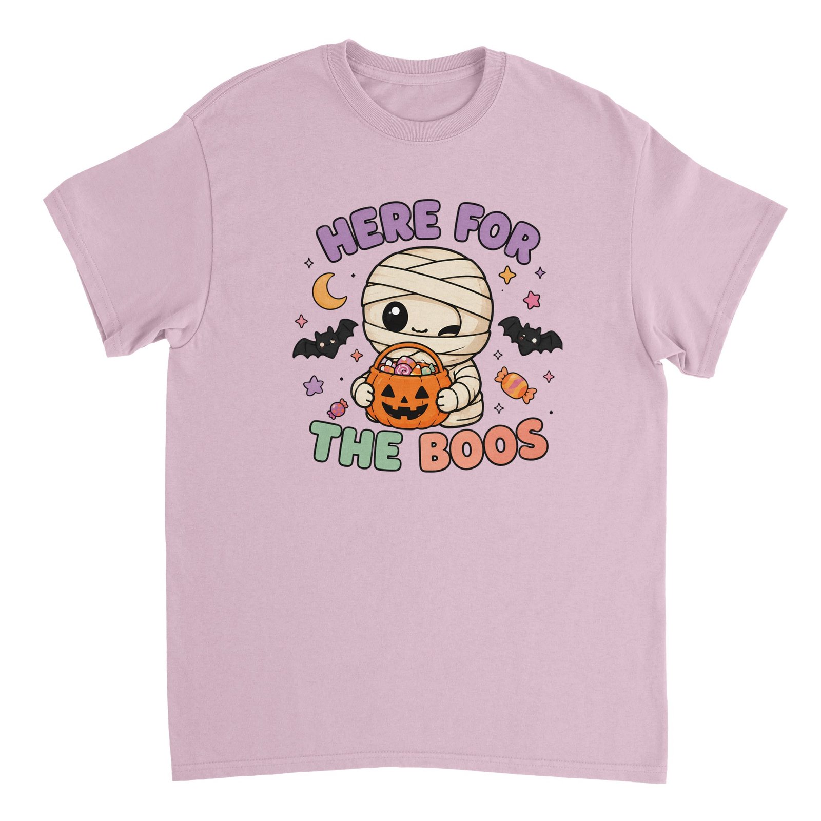 Here For The Boos T-Shirt – Cute Halloween Mummy Graphic Tee 6 halloween mummy t-shirt here for the boos design
