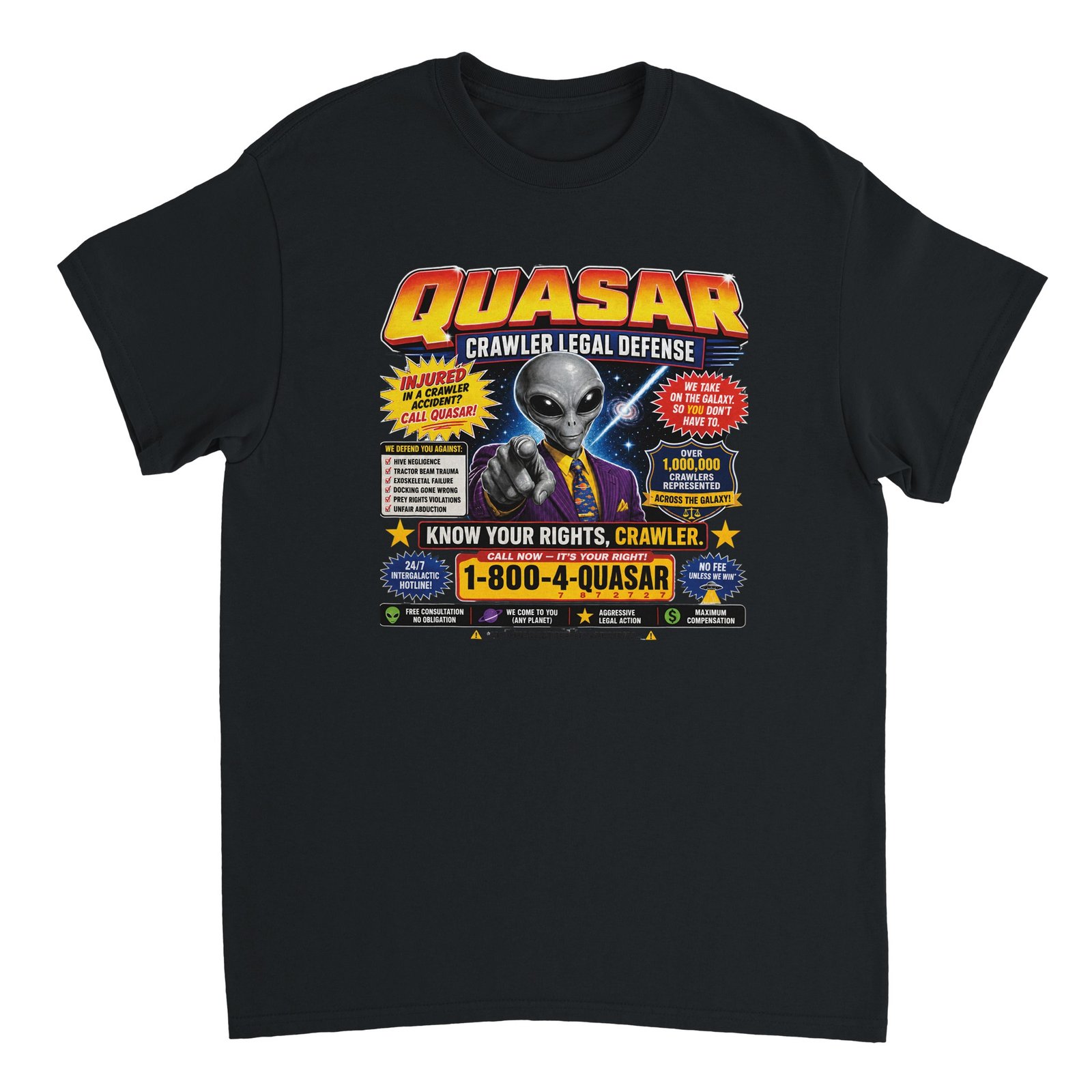 Quasar Crawler Legal Defense T-Shirt – Funny Alien Lawyer DCC Tee 10 2b099261-a4f5-4a71-a435-f86261c96753