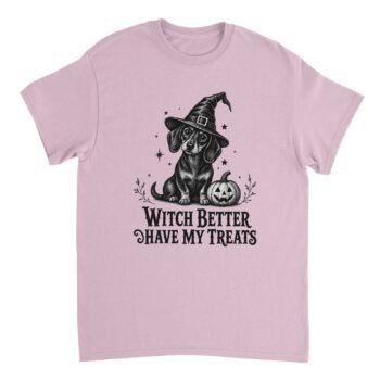 halloween dog t-shirt witch better have my treats light pink