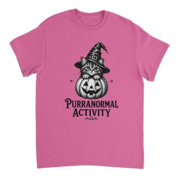 witch cat t-shirt purranormal activity design light pink