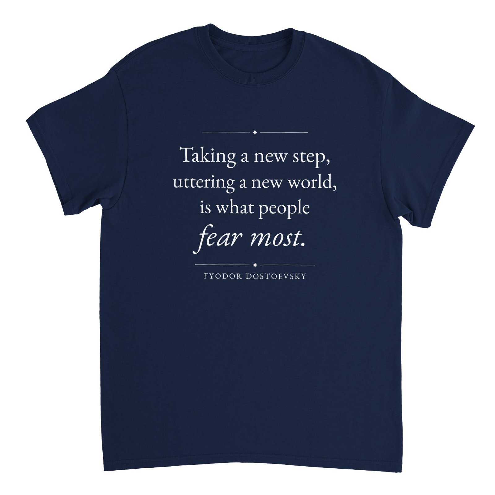 Taking a New Step T-Shirt – Dostoevsky Crime and Punishment Tee 7 dostoevsky new step t-shirt taking a new step design Navy