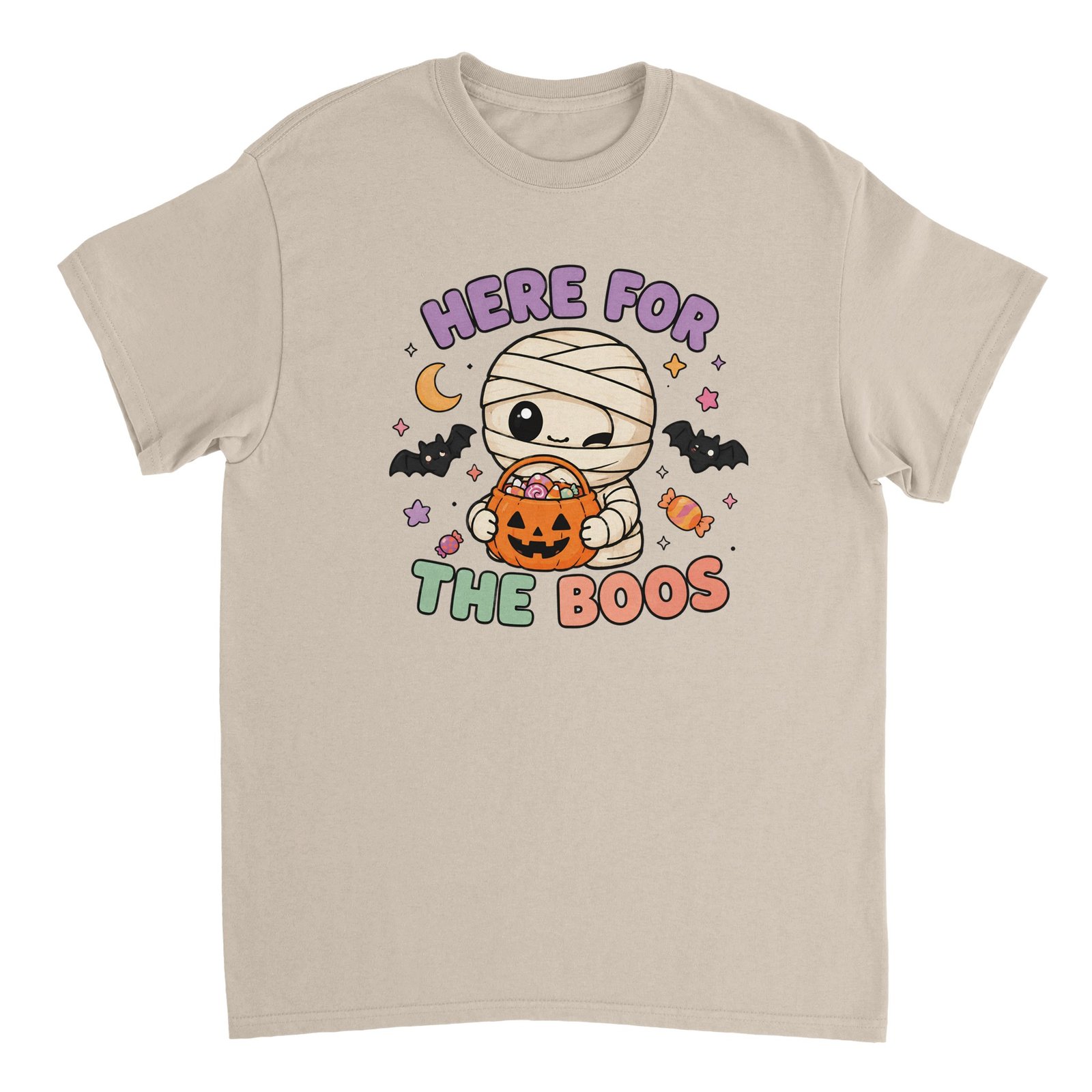 Here For The Boos T-Shirt – Cute Halloween Mummy Graphic Tee 3 halloween mummy t-shirt here for the boos design