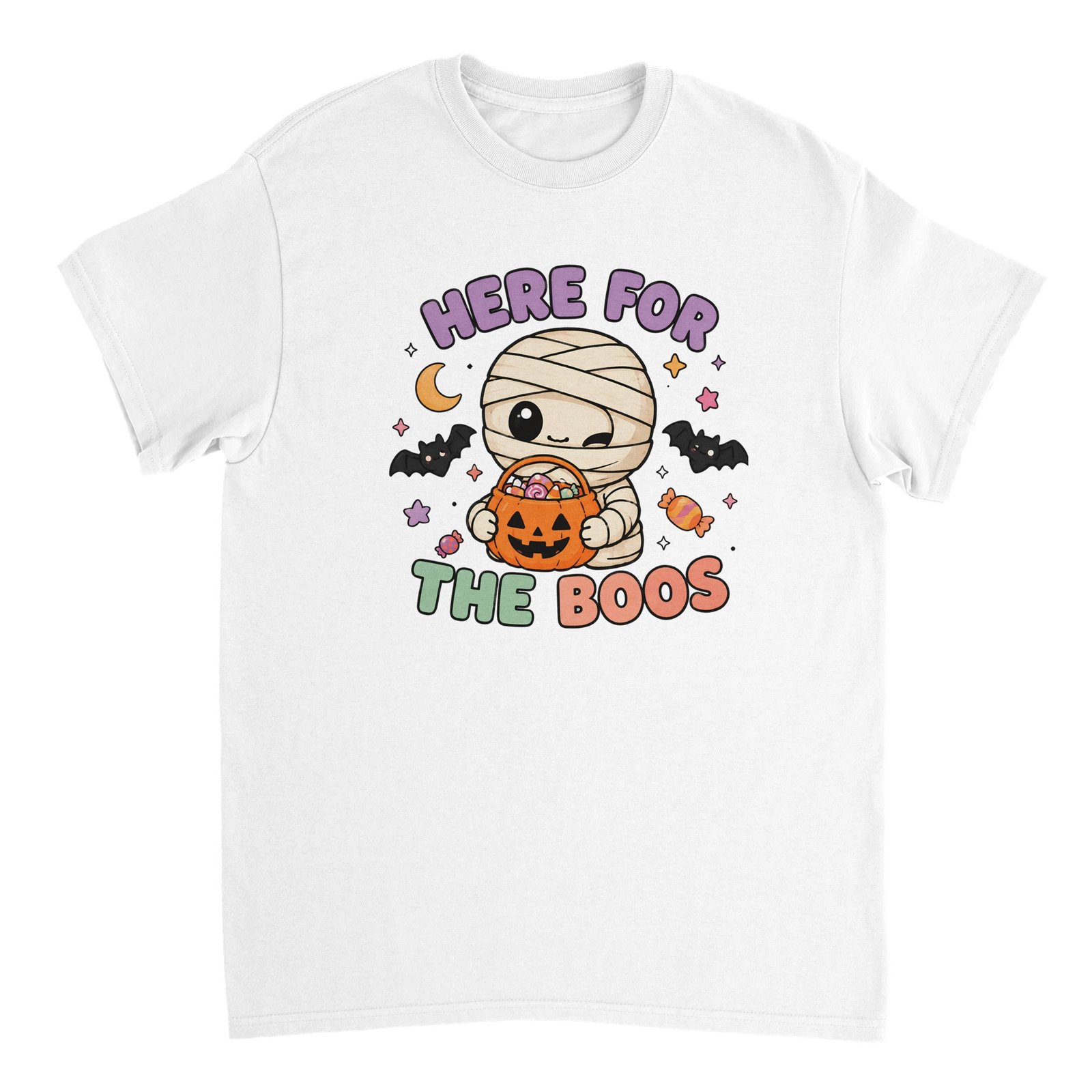 Here For The Boos T-Shirt – Cute Halloween Mummy Graphic Tee 9 halloween mummy t-shirt here for the boos design