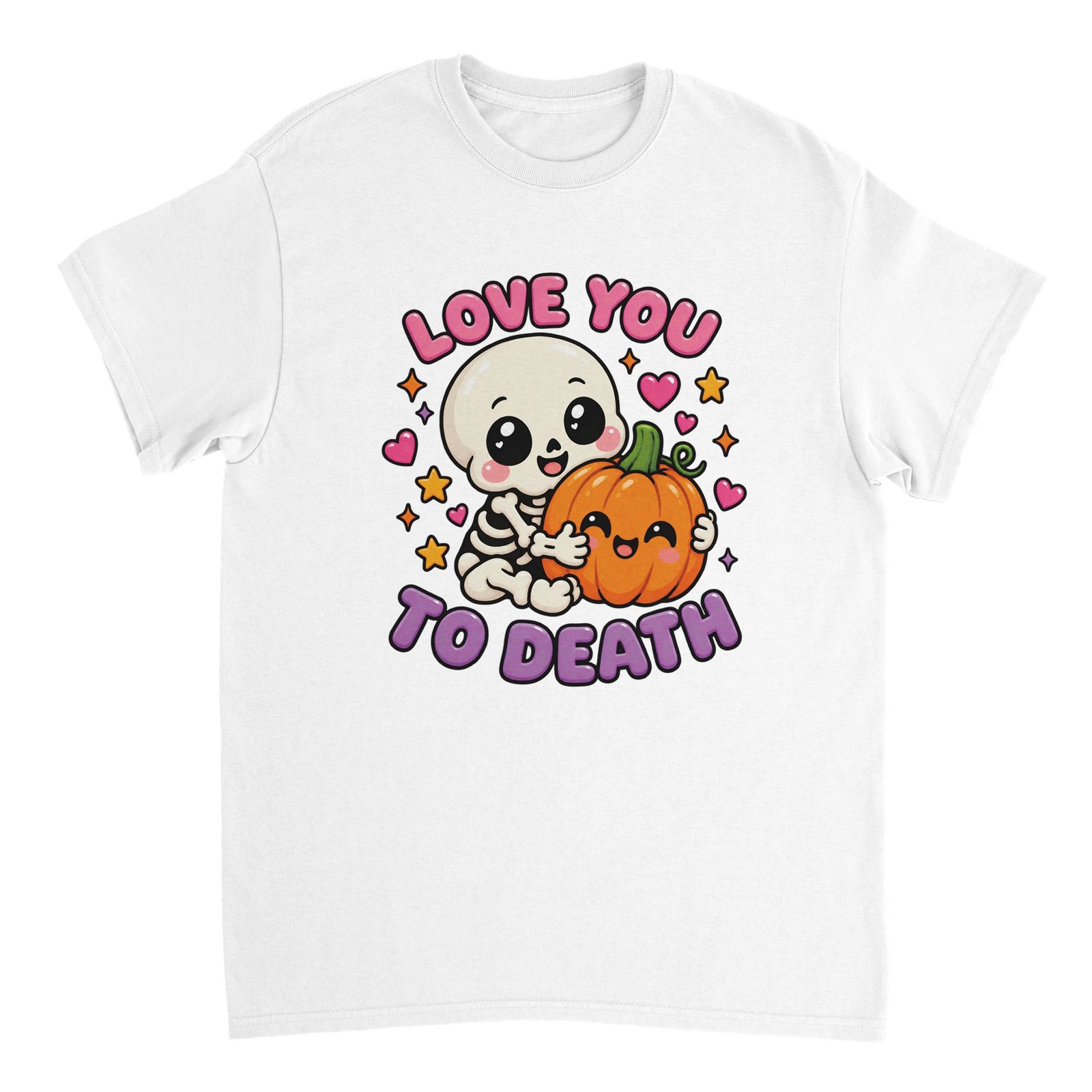 Love You to Death Halloween T-Shirt – Cute Skeleton Pumpkin Spooky Graphic Tee 7 halloween skeleton t-shirt with cute skeleton and pumpkin design