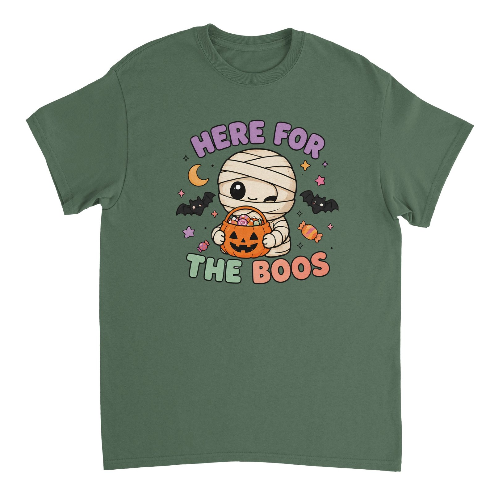 Here For The Boos T-Shirt – Cute Halloween Mummy Graphic Tee 4 halloween mummy t-shirt here for the boos design