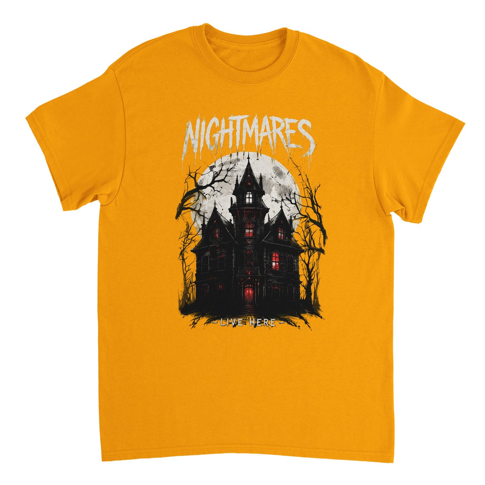 Nightmares Live Here Halloween T-Shirt – Haunted House Gothic Horror Graphic Tee 9 84e68421-8e64-4220-8539-cb65099ab9fb