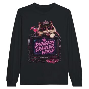 dungeon crawler carl long sleeve shirt retro television cat design black