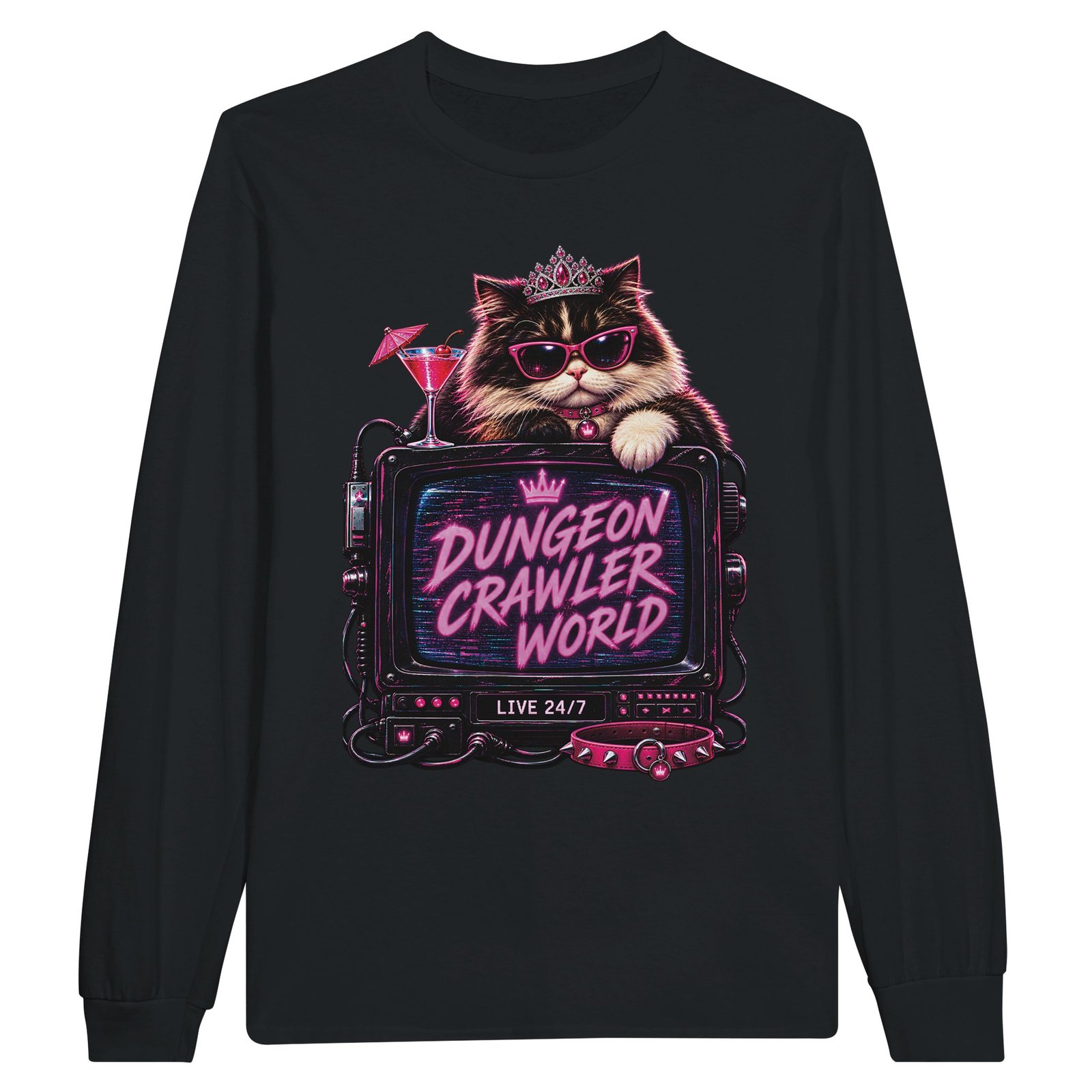Dungeon Crawler World Longsleeve T-Shirt – Retro TV Cat Fan Tee 1 dungeon crawler carl long sleeve shirt retro television cat design black