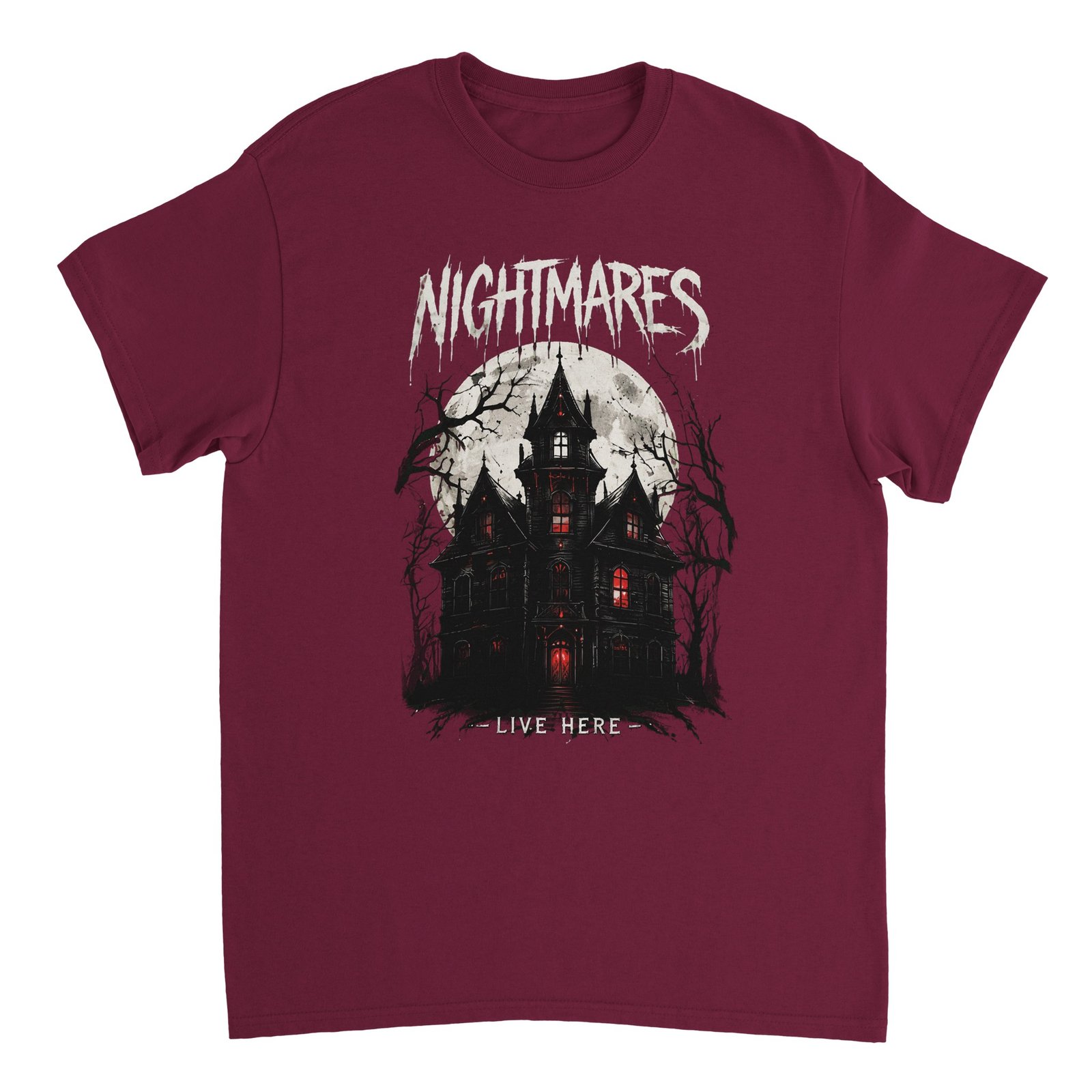 Nightmares Live Here Halloween T-Shirt – Haunted House Gothic Horror Graphic Tee 7 940e0433-e42d-487d-a98b-11746f5bc82a