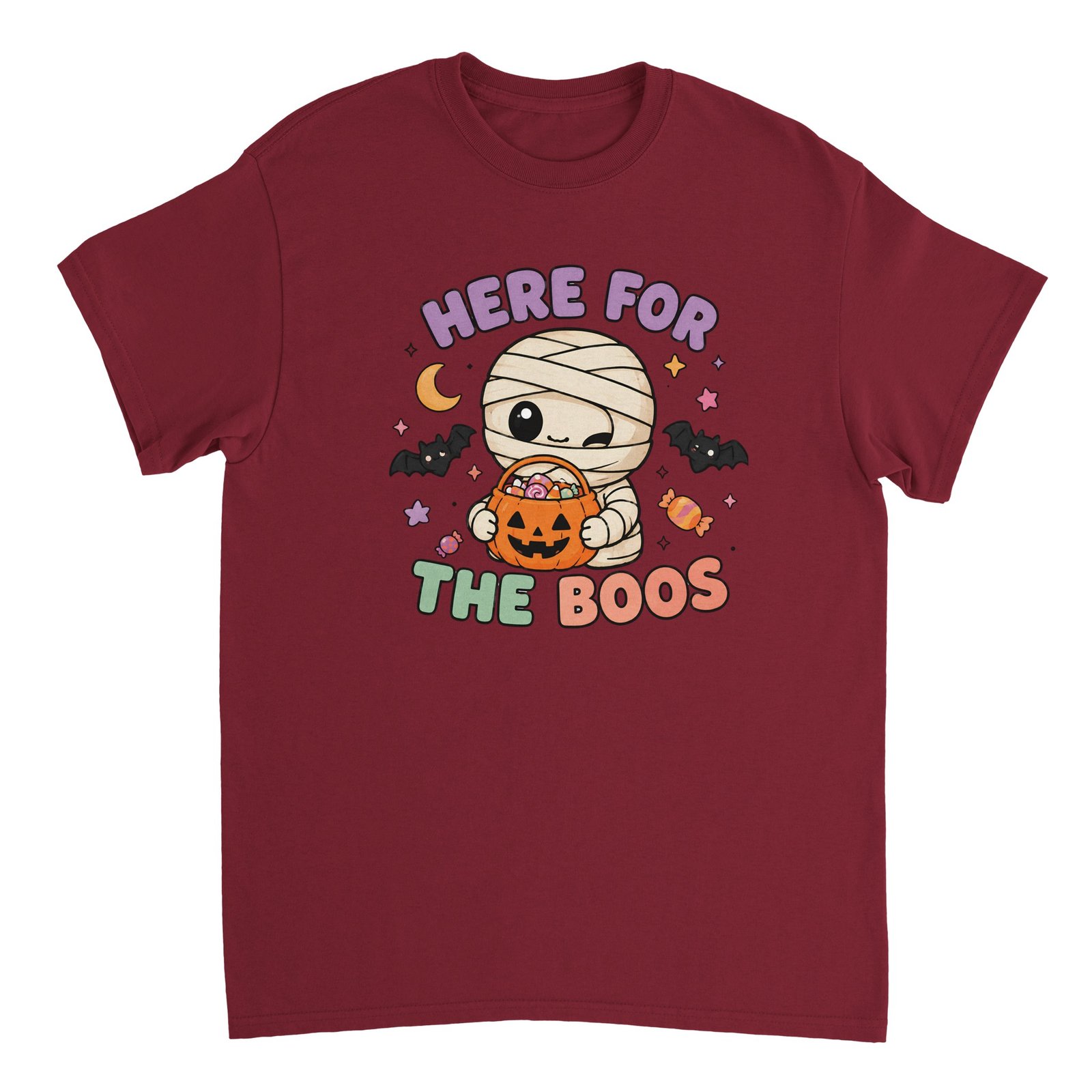 Here For The Boos T-Shirt – Cute Halloween Mummy Graphic Tee 5 halloween mummy t-shirt here for the boos design