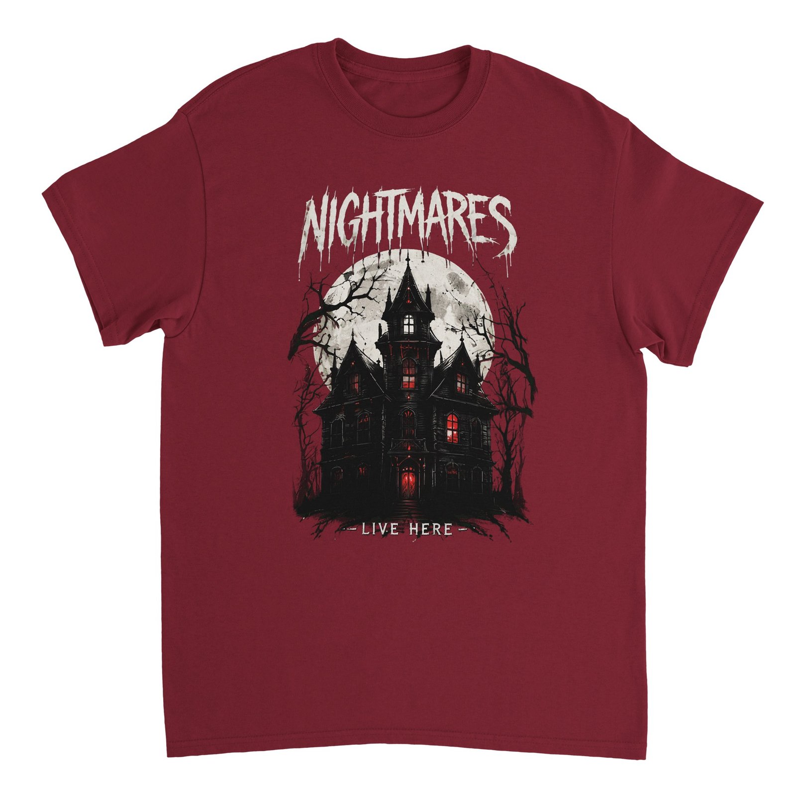 Nightmares Live Here Halloween T-Shirt – Haunted House Gothic Horror Graphic Tee 6 a954bc2e-0ee5-4c54-86a5-7ea4503275e9