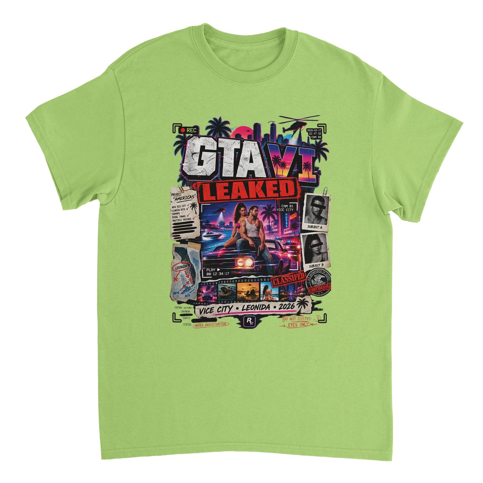 GTA VI Leaked T-Shirt – Vice City Classified Fan Tee 2 gta 6 leaked t-shirt vice city classified design Kiwi