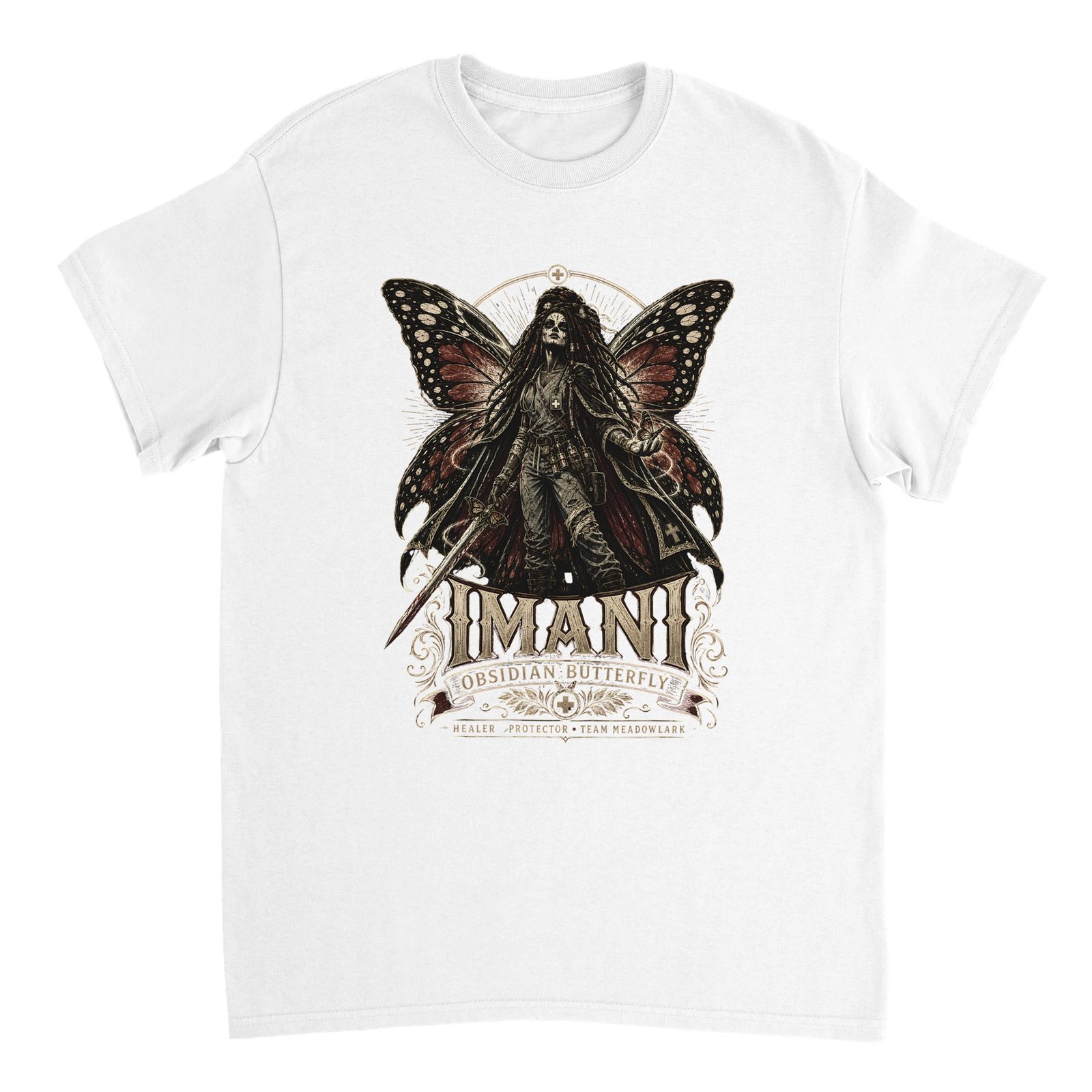Obsidian Butterfly T-Shirt – Dungeon Crawler Carl Imani Tee 7 dungeon crawler carl imani t-shirt obsidian butterfly design White