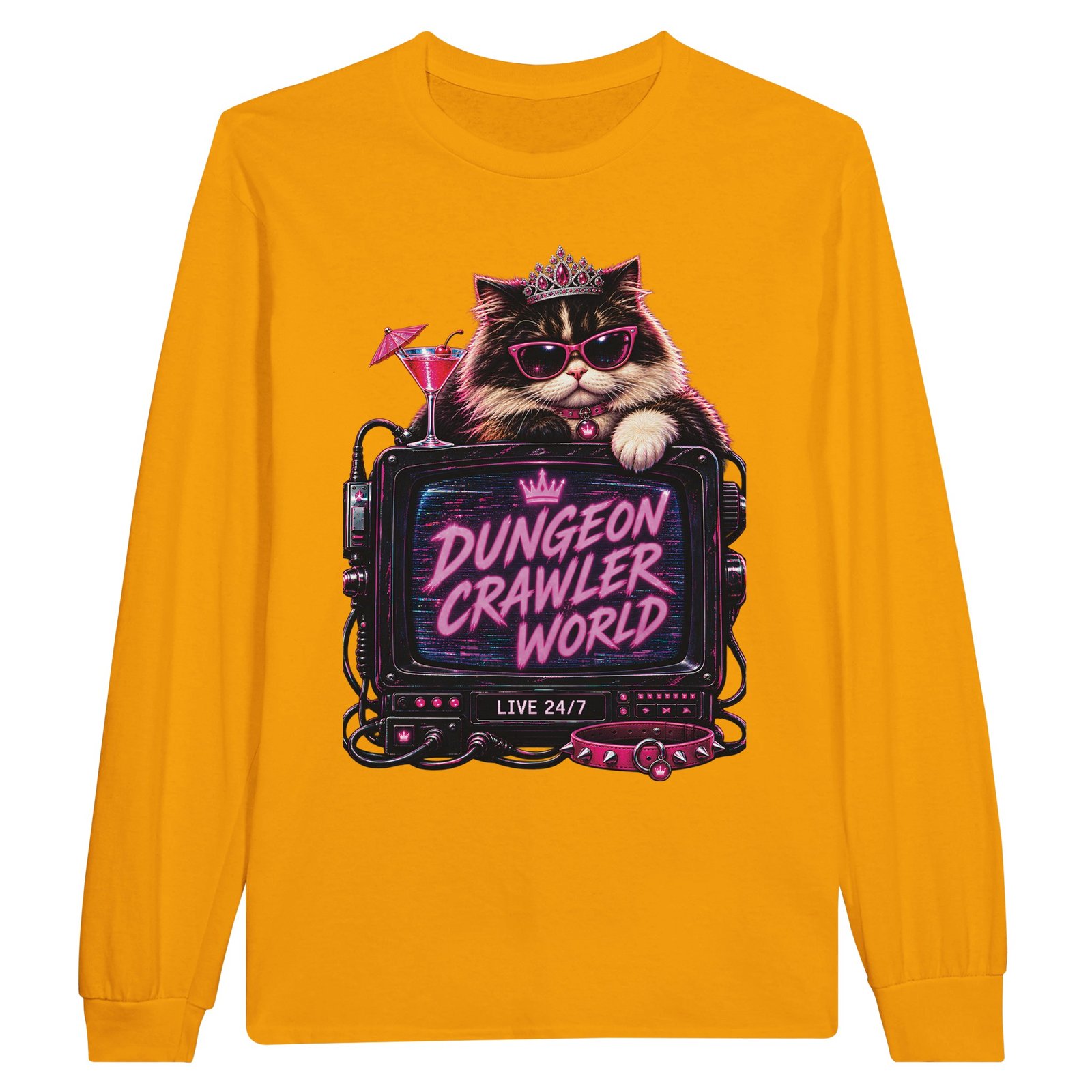 Dungeon Crawler World Longsleeve T-Shirt – Retro TV Cat Fan Tee 5 c0334d9d-f5ec-4420-8a7d-b526db7c20de