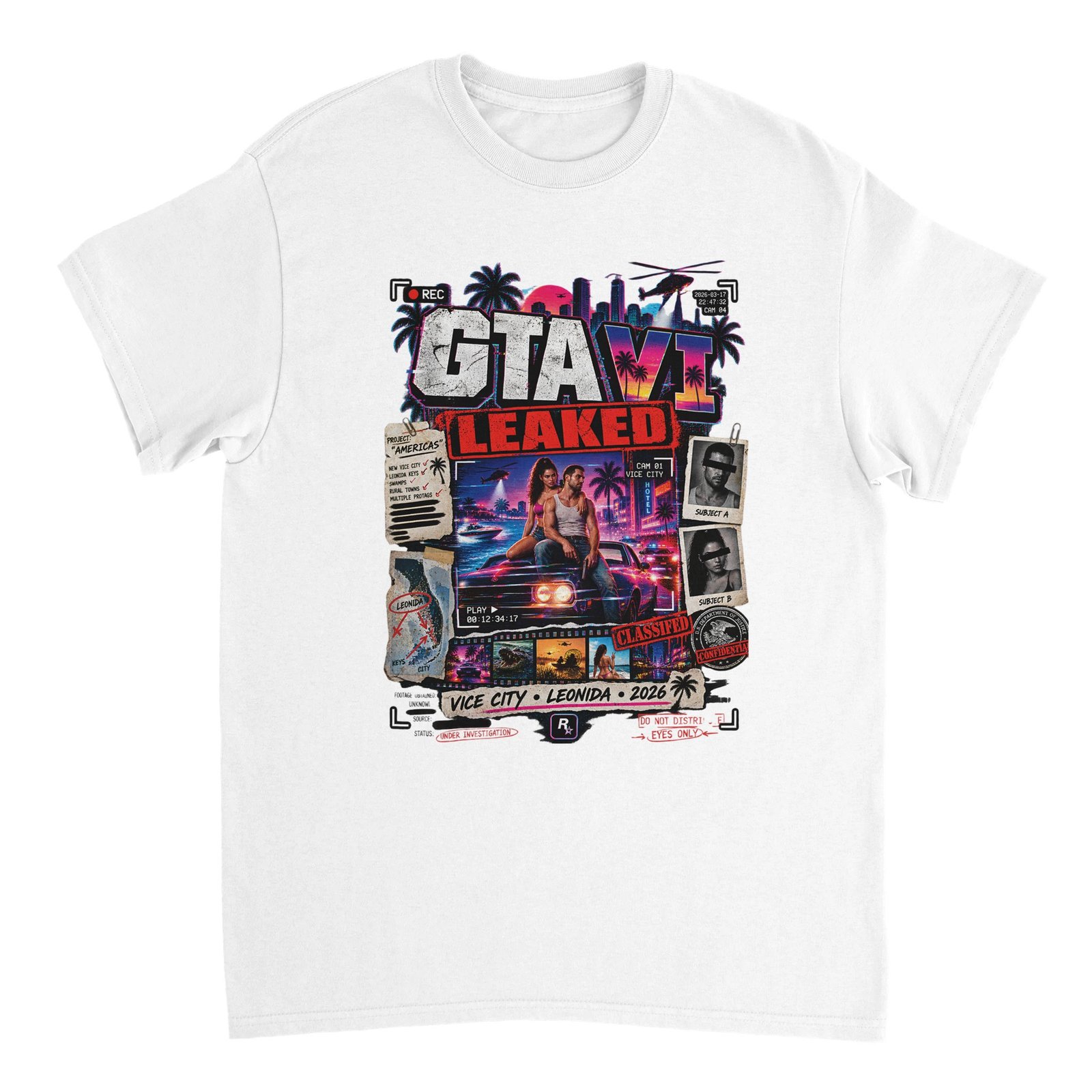 GTA VI Leaked T-Shirt – Vice City Classified Fan Tee 6 gta 6 leaked t-shirt vice city classified design White
