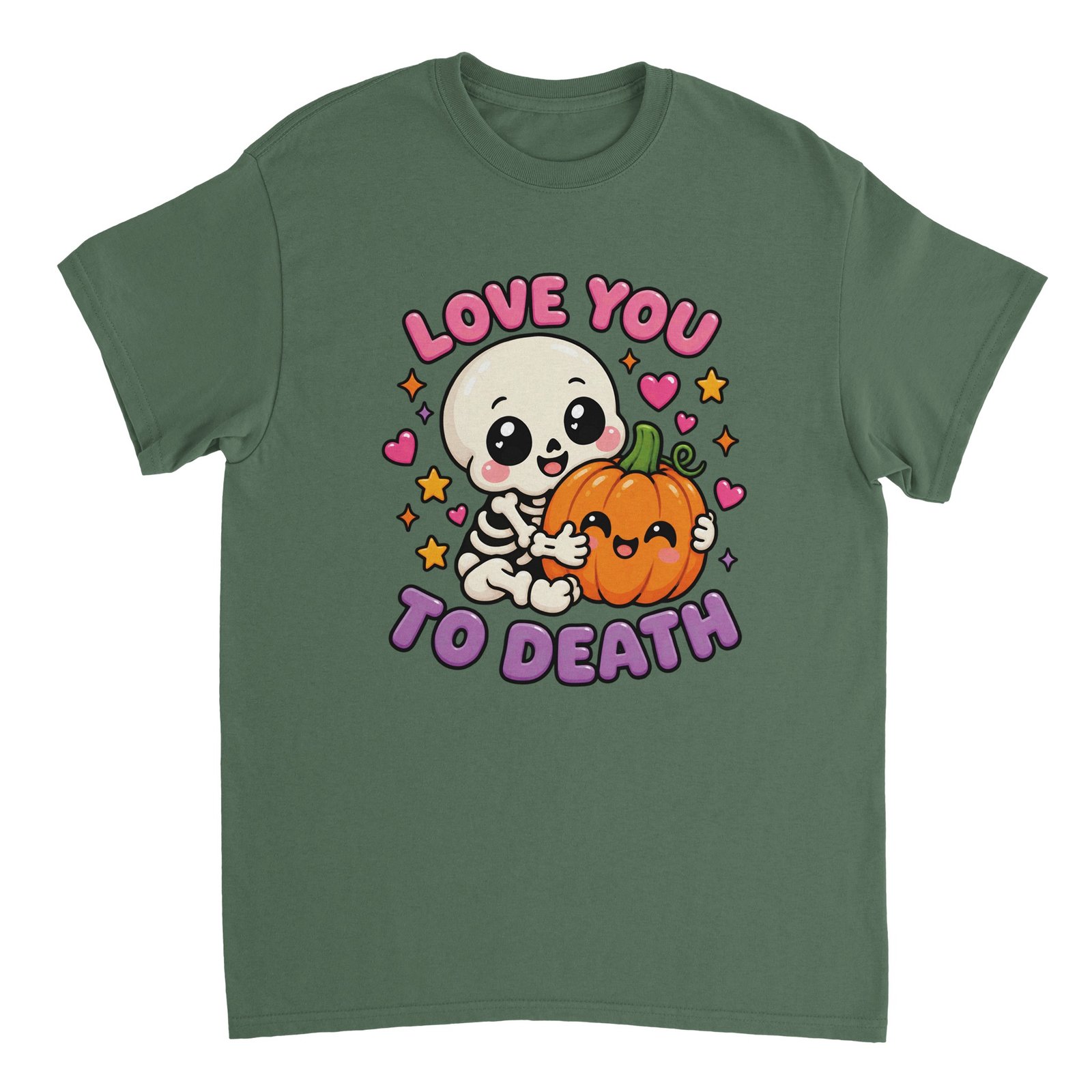 Love You to Death Halloween T-Shirt – Cute Skeleton Pumpkin Spooky Graphic Tee 6 halloween skeleton t-shirt with cute skeleton and pumpkin design