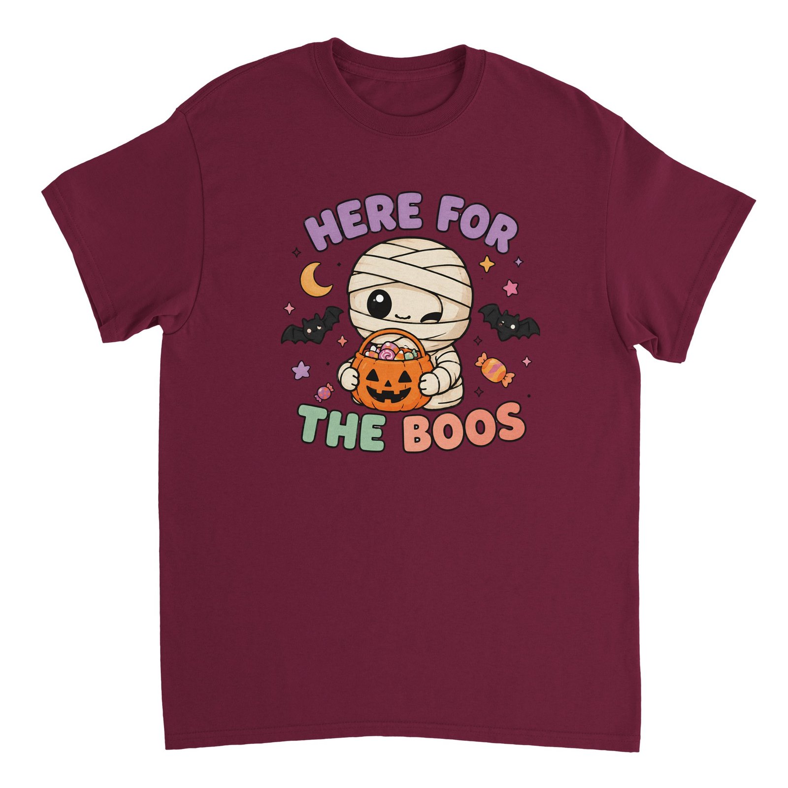 Here For The Boos T-Shirt – Cute Halloween Mummy Graphic Tee 10 halloween mummy t-shirt here for the boos design