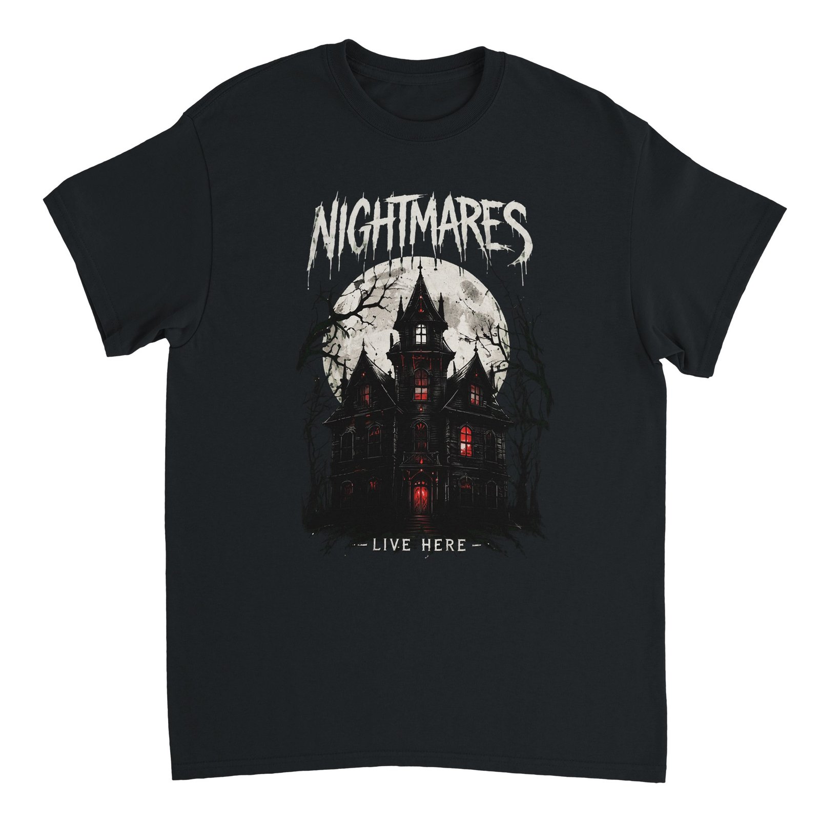 Nightmares Live Here Halloween T-Shirt – Haunted House Gothic Horror Graphic Tee 12 ca6966cf-337c-40b4-97a9-6ac2551ebd9c