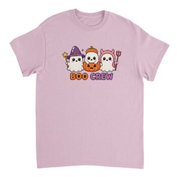 halloween ghost t-shirt boo crew design light pink