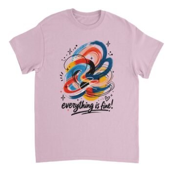 everything is fine t-shirt chaotic swirl design light pink