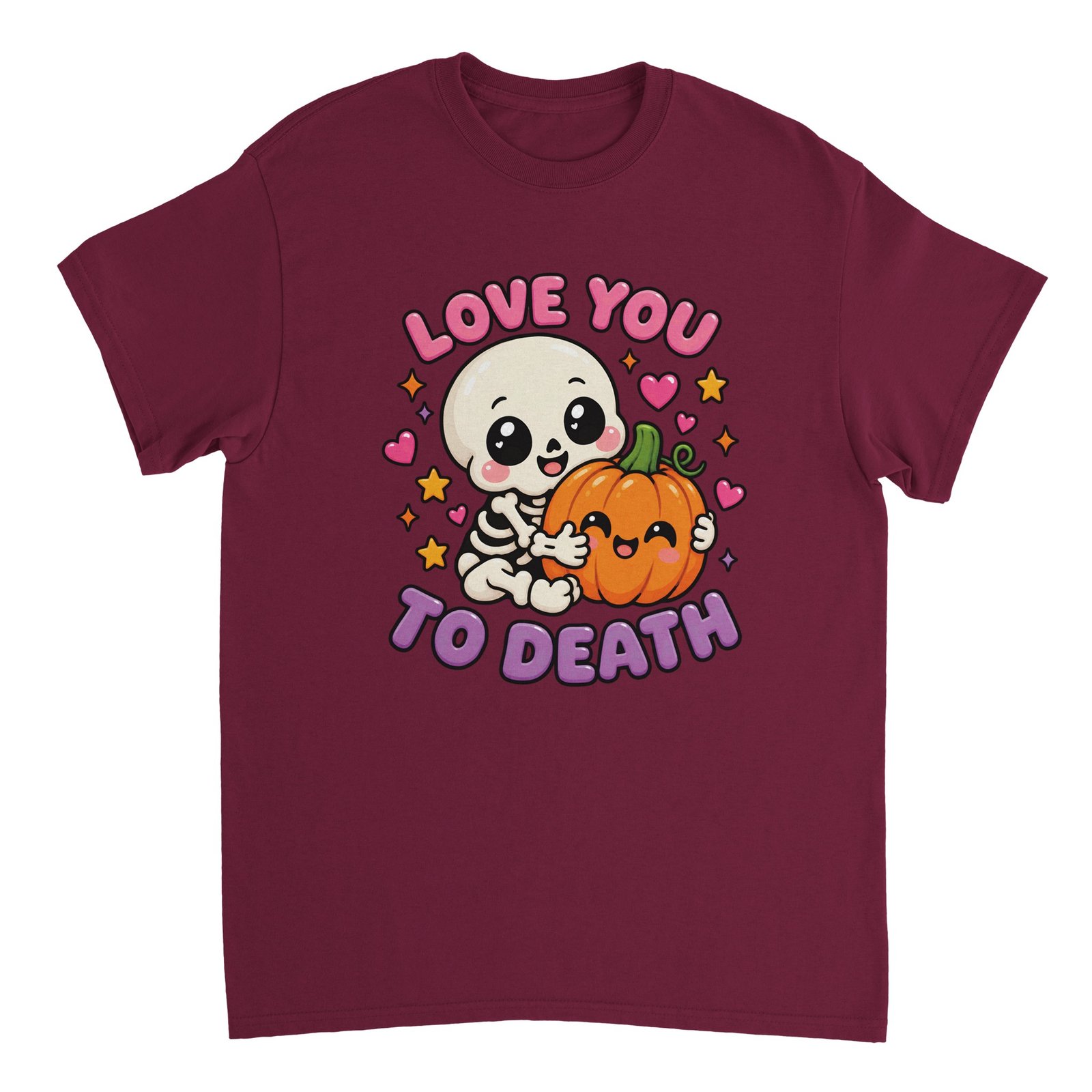 Love You to Death Halloween T-Shirt – Cute Skeleton Pumpkin Spooky Graphic Tee 8 halloween skeleton t-shirt with cute skeleton and pumpkin design