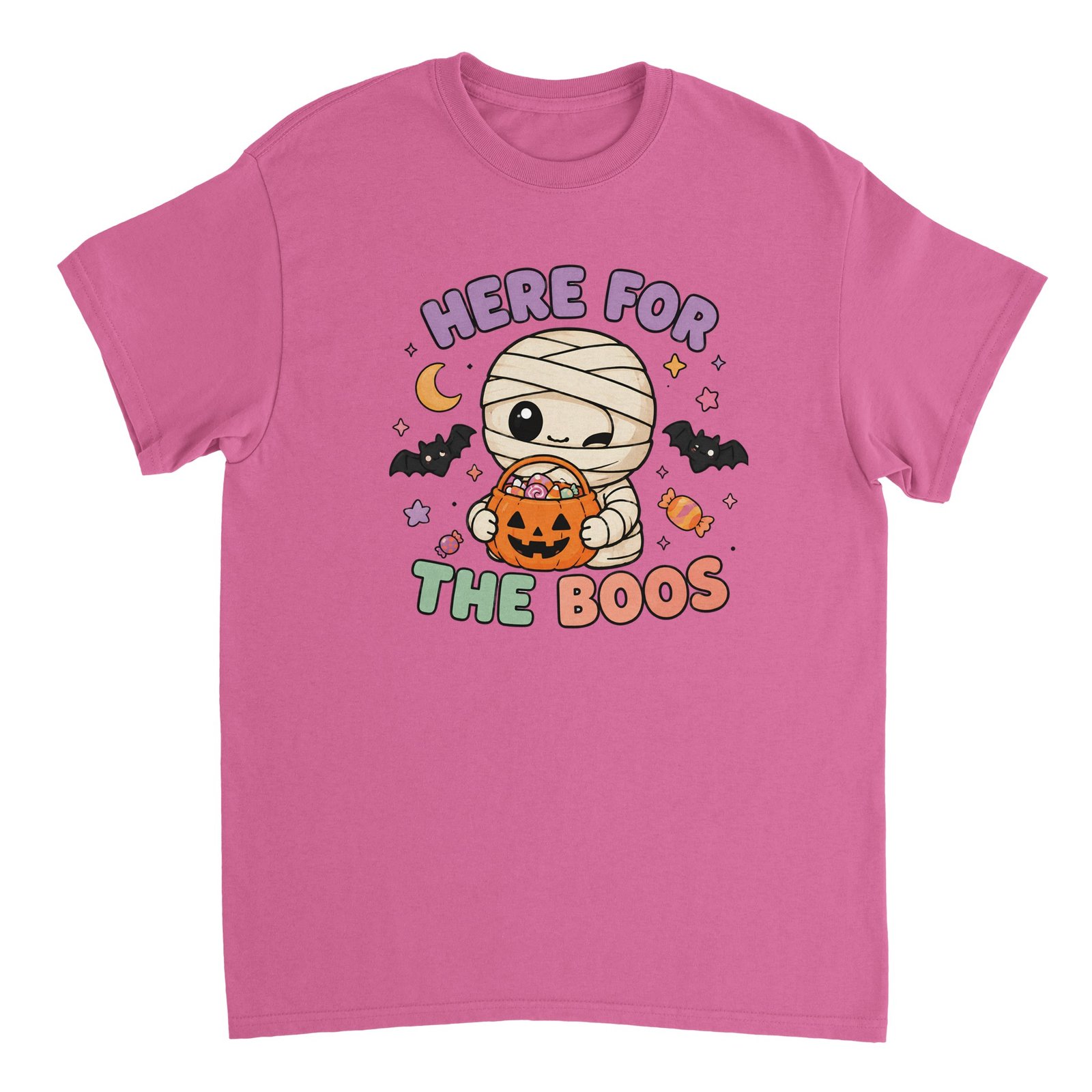 Here For The Boos T-Shirt – Cute Halloween Mummy Graphic Tee 2 halloween mummy t-shirt here for the boos design