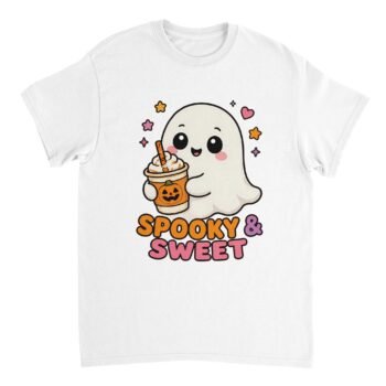 pumpkin spice ghost t-shirt spooky and sweet design white