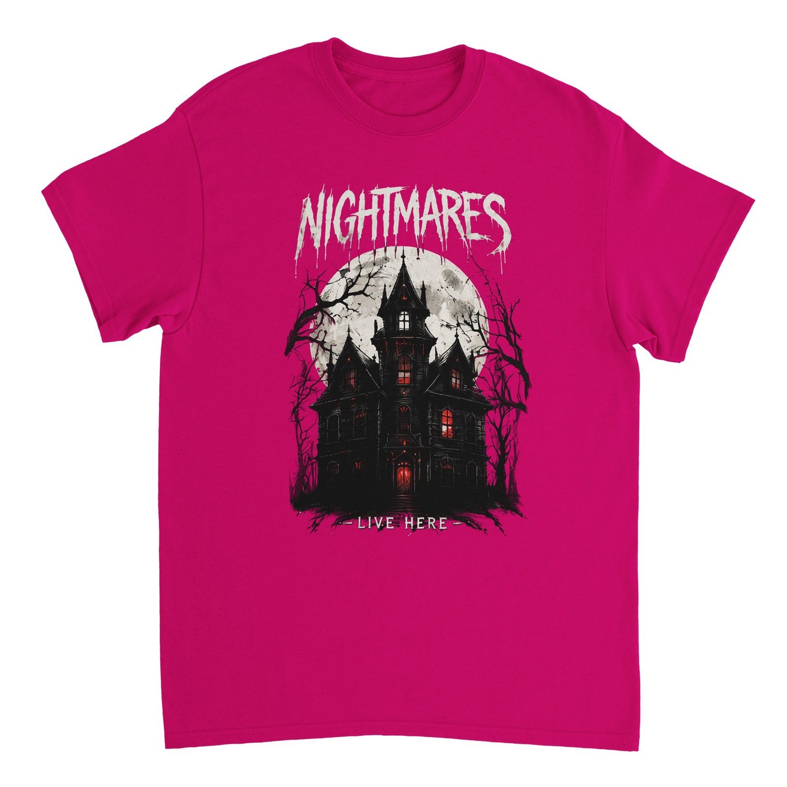 Nightmares Live Here Halloween T-Shirt – Haunted House Gothic Horror Graphic Tee 5 fb050cd7-5add-41c3-b0fe-a5f049cd2d7b