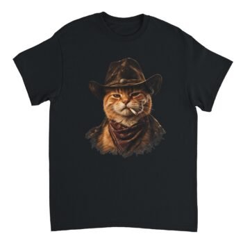 Cowboy Cat Shirt design featuring an orange tabby cat in a leather hat and bandana with a cigarette