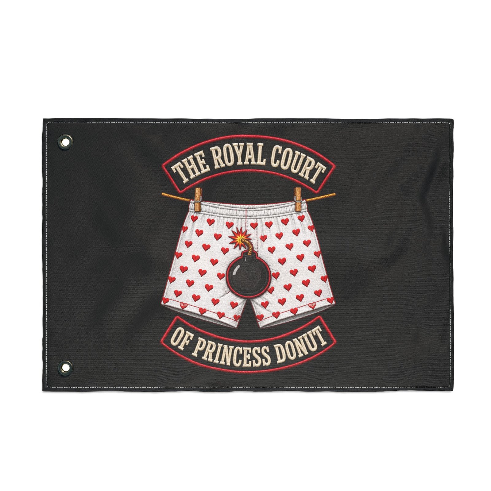 Double-Sided Flag — "The Royal Court of Princess Donut" Novelty Banner 1 Double-Sided Flag — "The Royal Court of Princess Donut" Novelty Banner