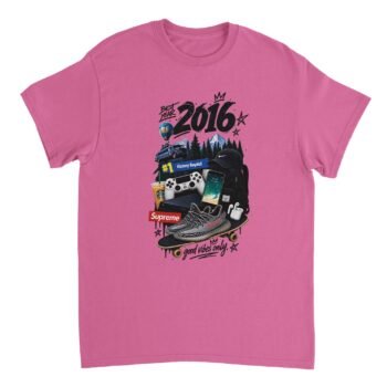 Good Vibes 2016 Shirt design with a Fortnite Victory Royale banner, Nike cap, Supreme logo, Starbucks cup, and Yeezy sneakers