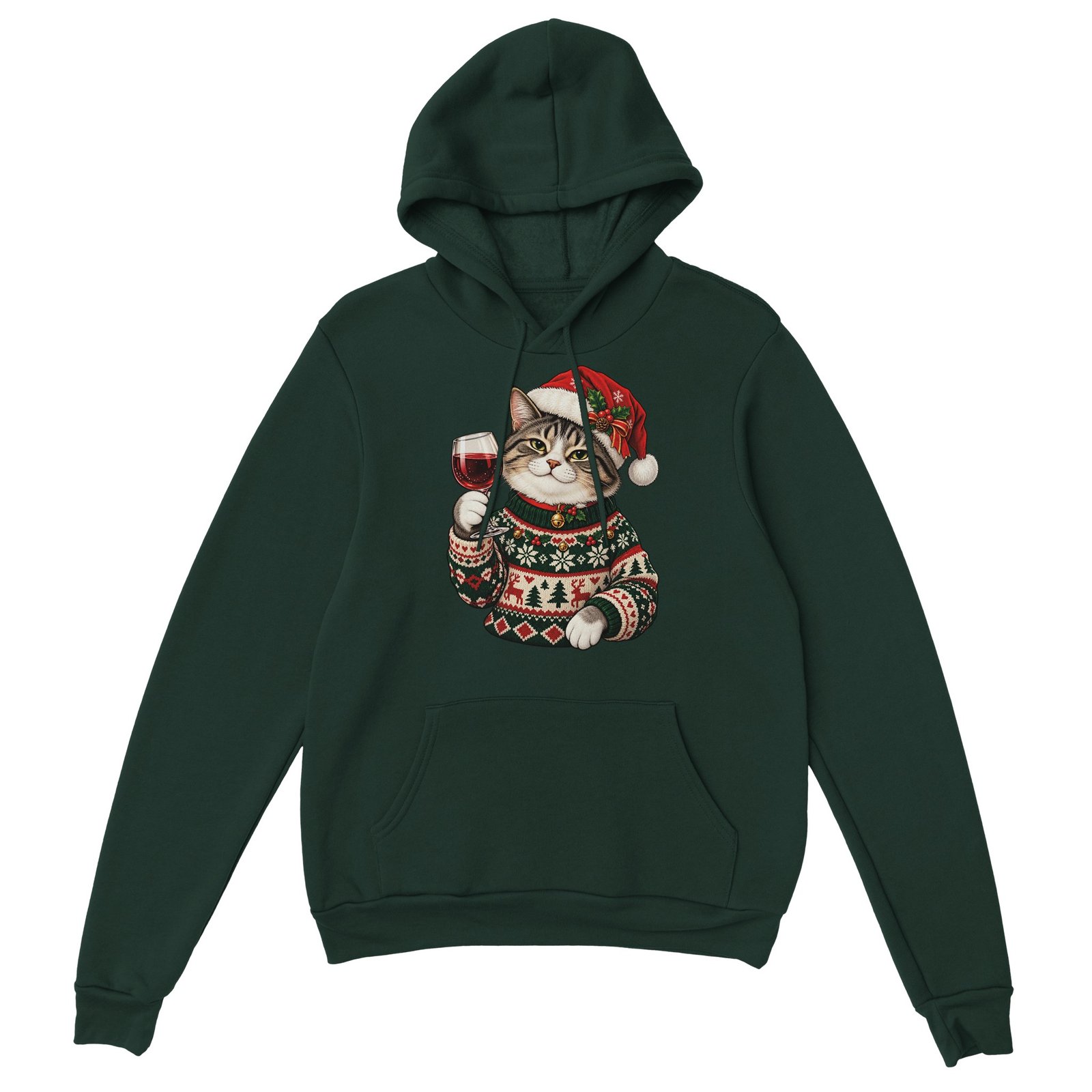 Christmas Cat Hoodie - Tabby in Santa Hat with Red Wine Unisex Pullover Hoodie 8 00e9bfac-bde6-4d5d-ab6b-48d7a93e24ea