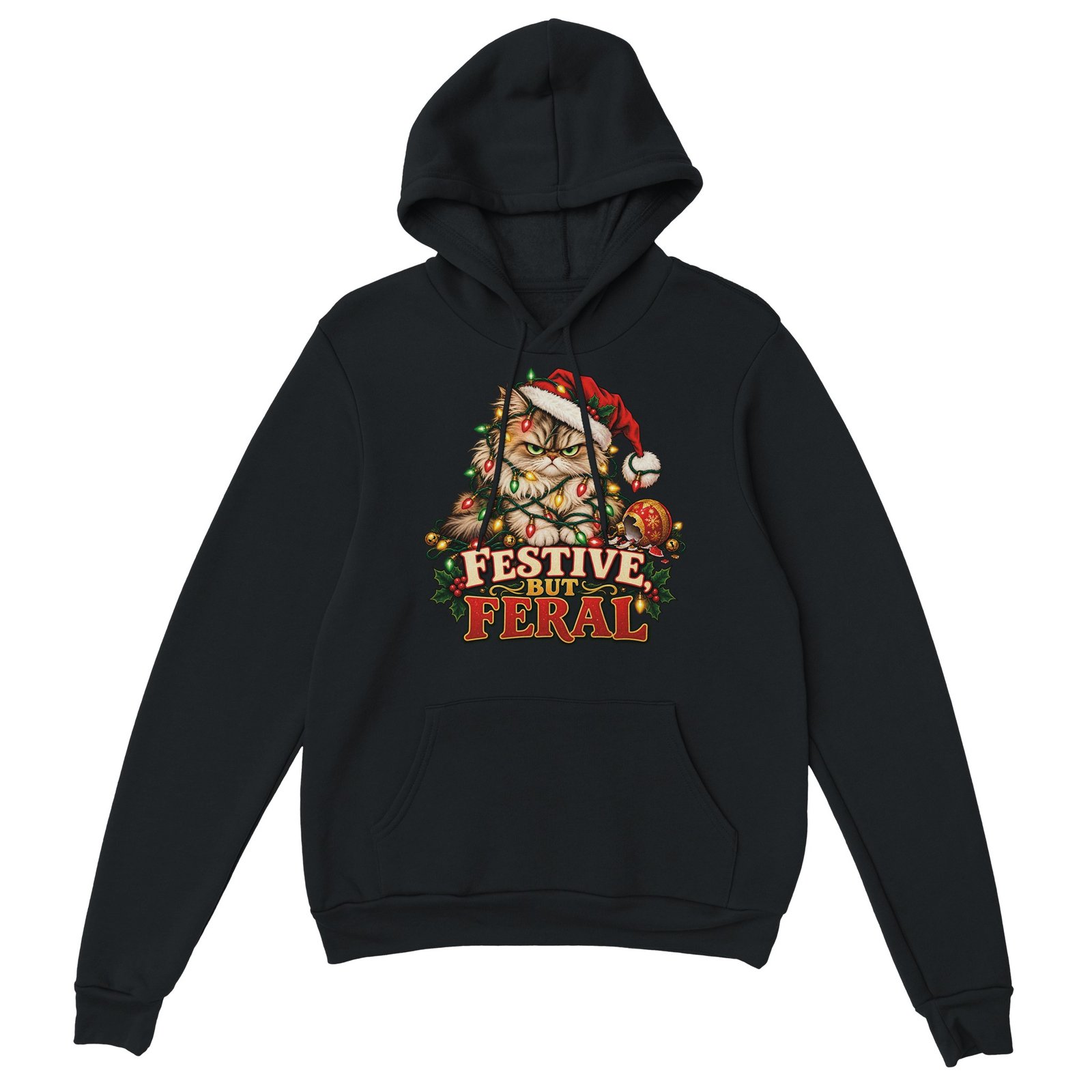 Festive But Feral Hoodie - Grumpy Cat Christmas Lights Unisex Pullover 3 0d5dba1f-c3e5-41c3-99a0-5c5a94ec574f