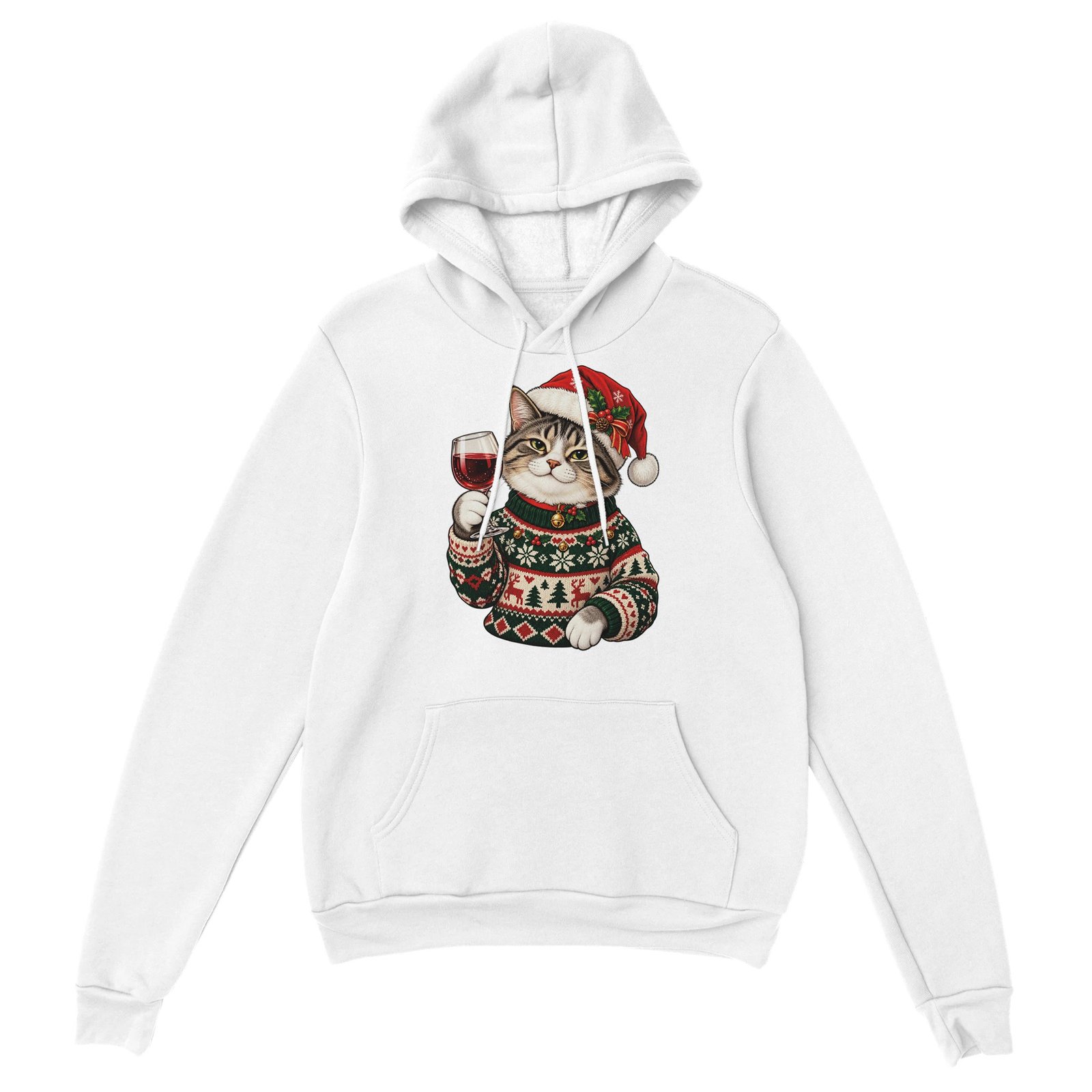 Christmas Cat Hoodie - Tabby in Santa Hat with Red Wine Unisex Pullover Hoodie 5 11f50458-265b-4713-bce8-e9acd92fb4cf