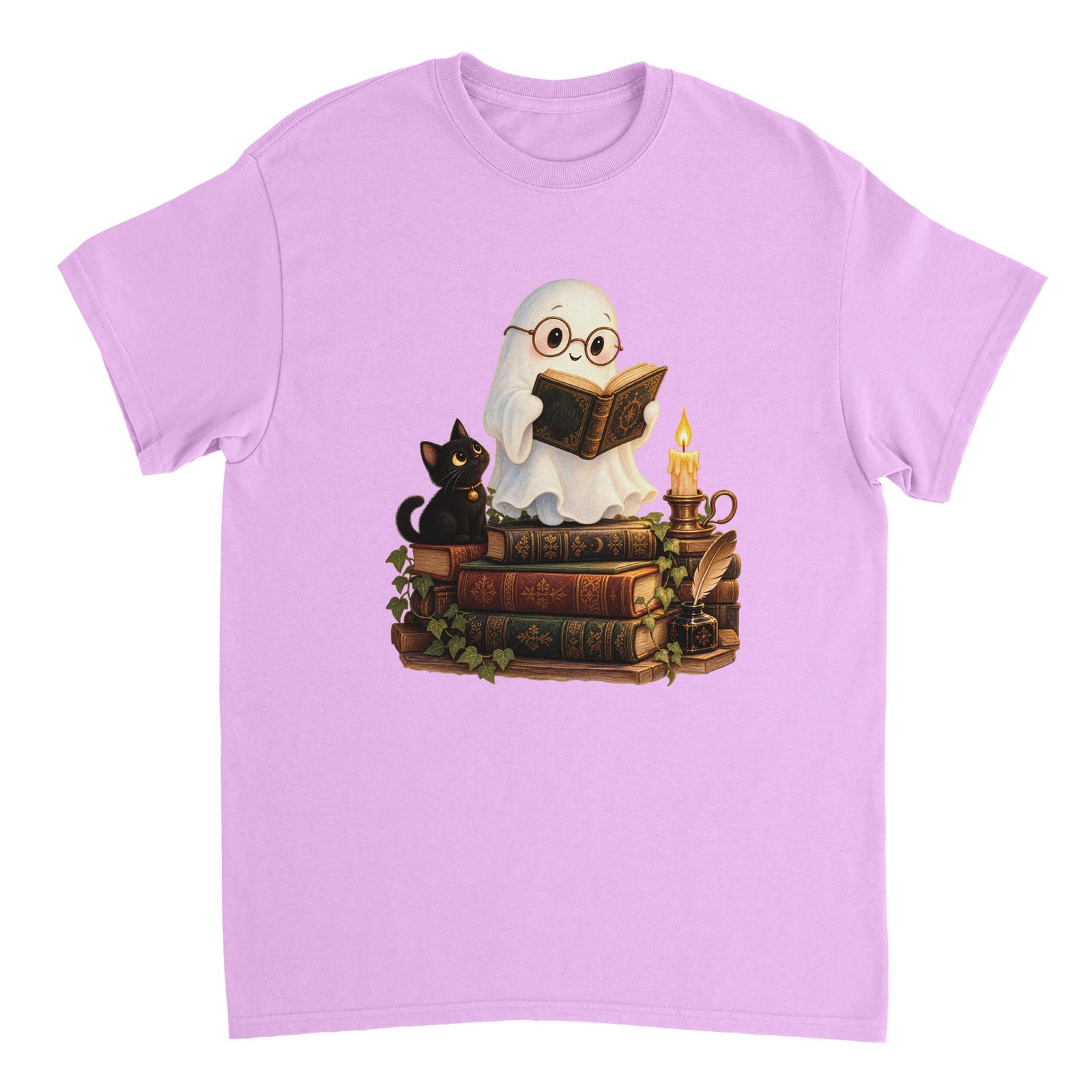 Reading Ghost Book Lover Shirt – Cute Halloween Ghost & Black Cat Graphic T-Shirt 7 1664883a-1ed1-4e71-bce6-34eedb29ad3f
