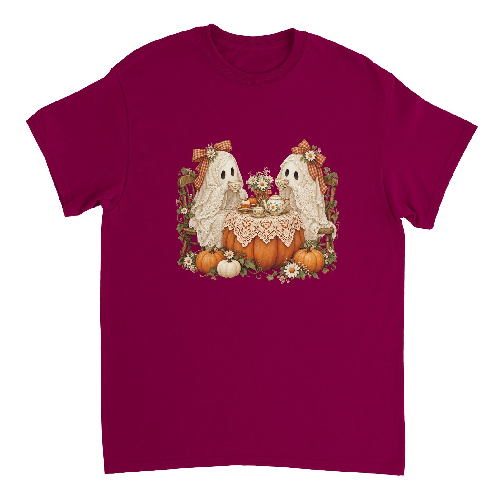Pumpkin Ghost Tea Party Shirt – Cute Cottagecore Halloween Ghosts T-Shirt 5 17400a6d-ddd4-4754-838b-c4df00fb8b4e